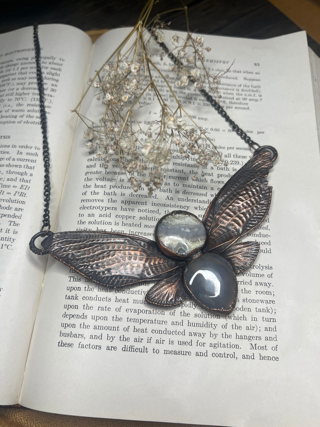 Real Cicada Wing Pendant • Solar Quartz • Electroformed Copper