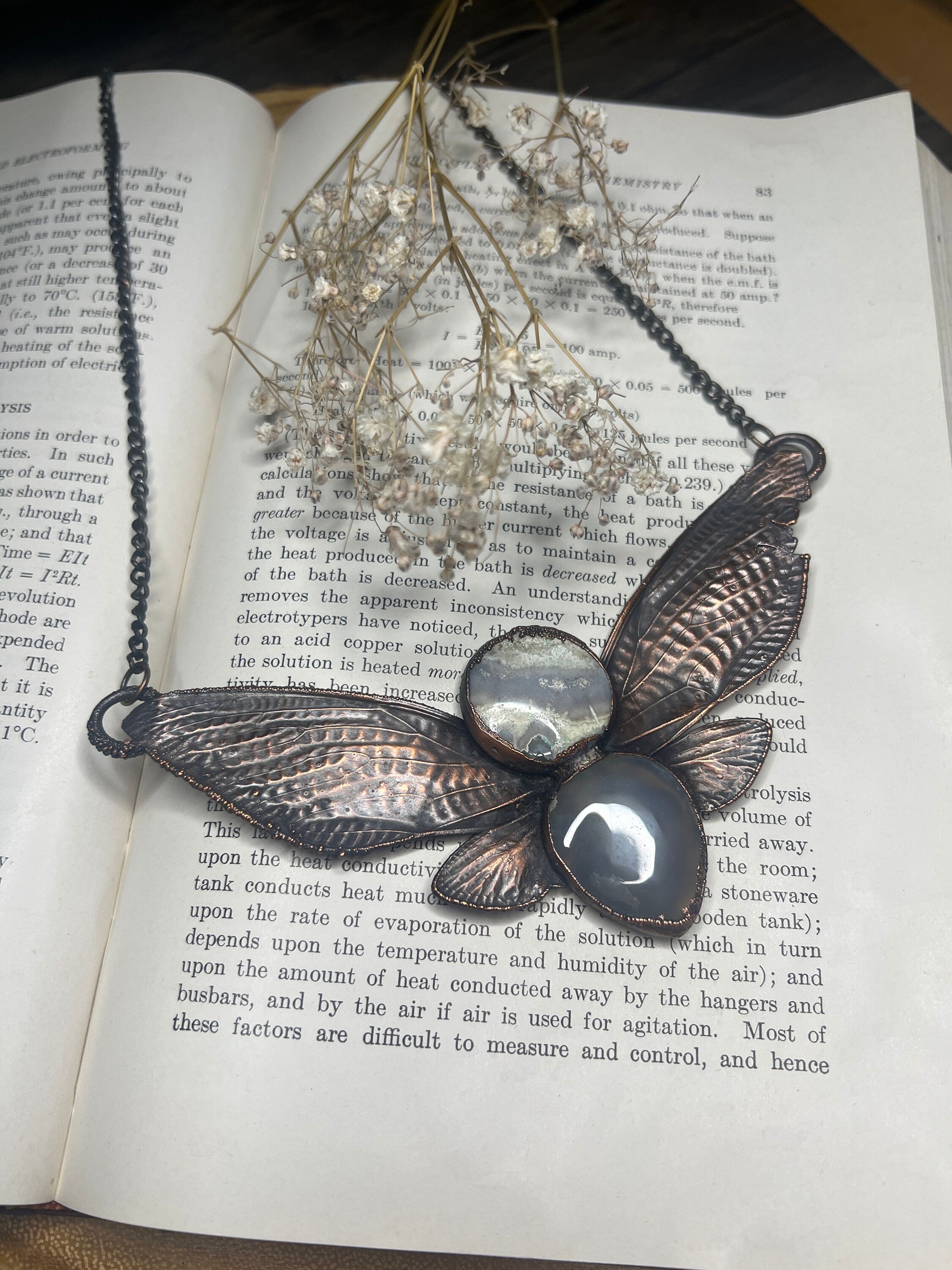Real Cicada Wing Pendant • Solar Quartz • Electroformed Copper