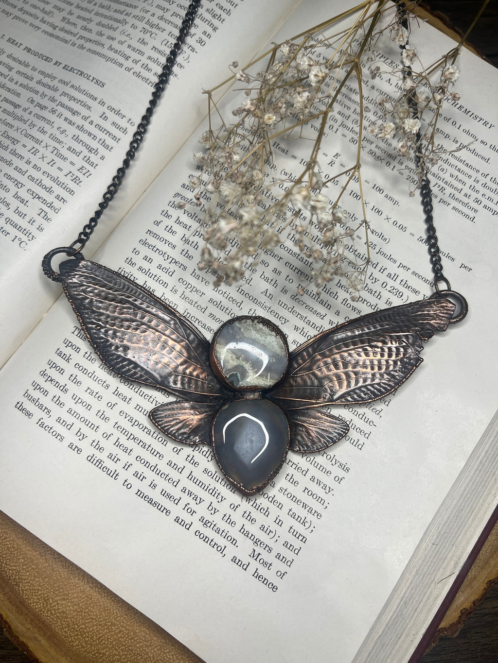Real Cicada Wing Pendant • Solar Quartz • Electroformed Copper