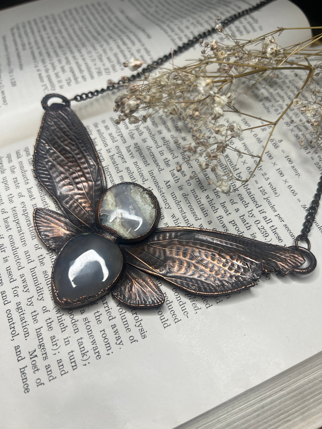 Real Cicada Wing Pendant • Solar Quartz • Electroformed Copper