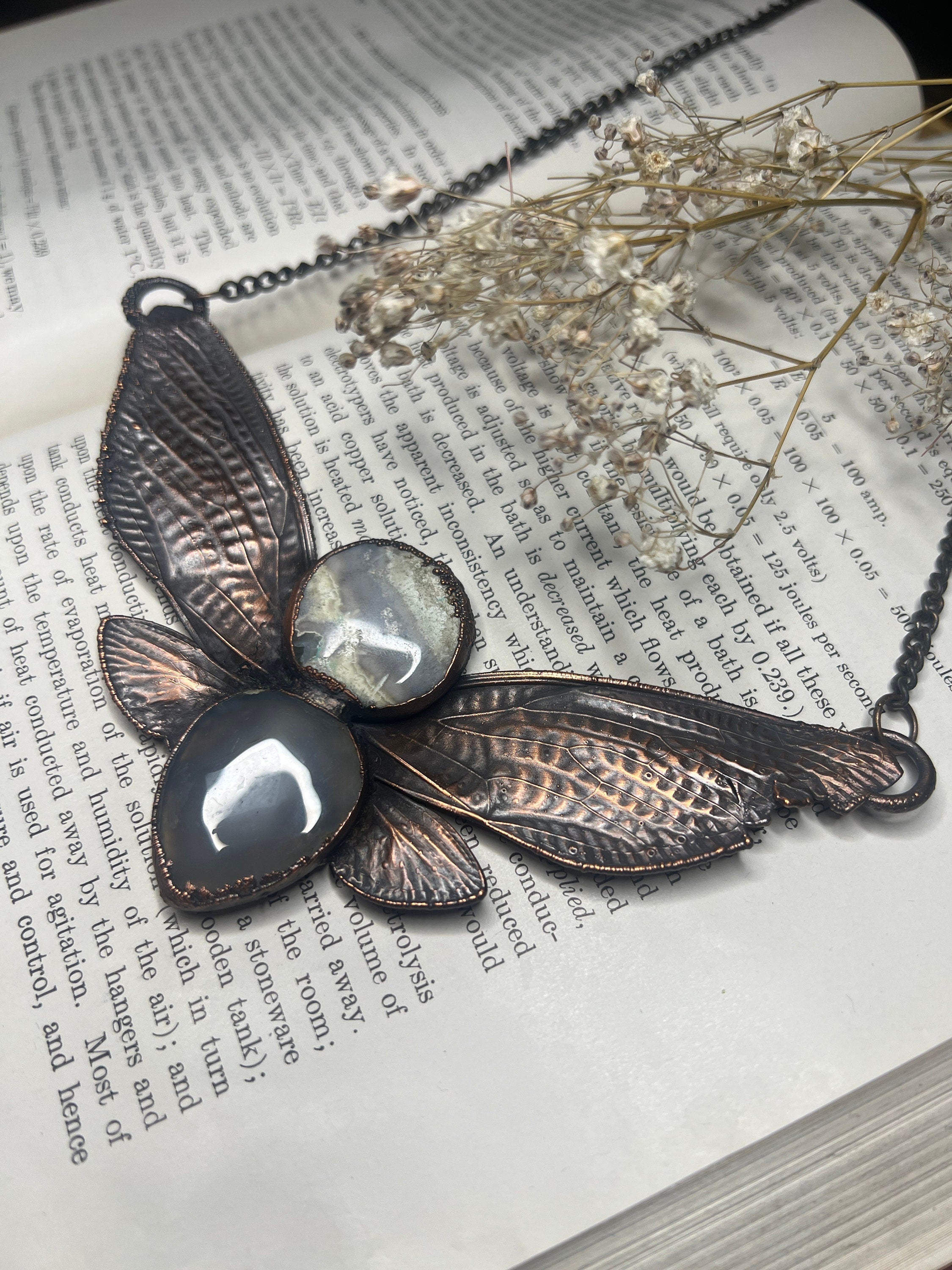 Real Cicada Wing Pendant • Solar Quartz • Electroformed Copper