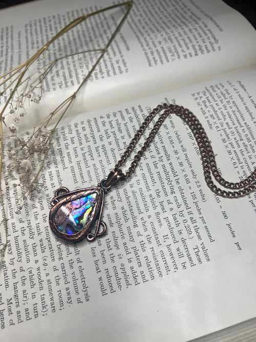 Abalone Pendant • Antique Bezel • Electroformed Copper