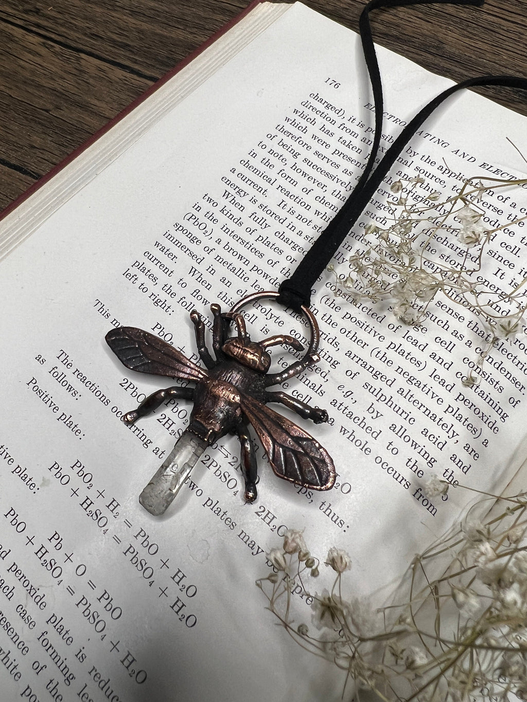 Dragonfly Pendant • Crystal Quartz • Electroformed Copper