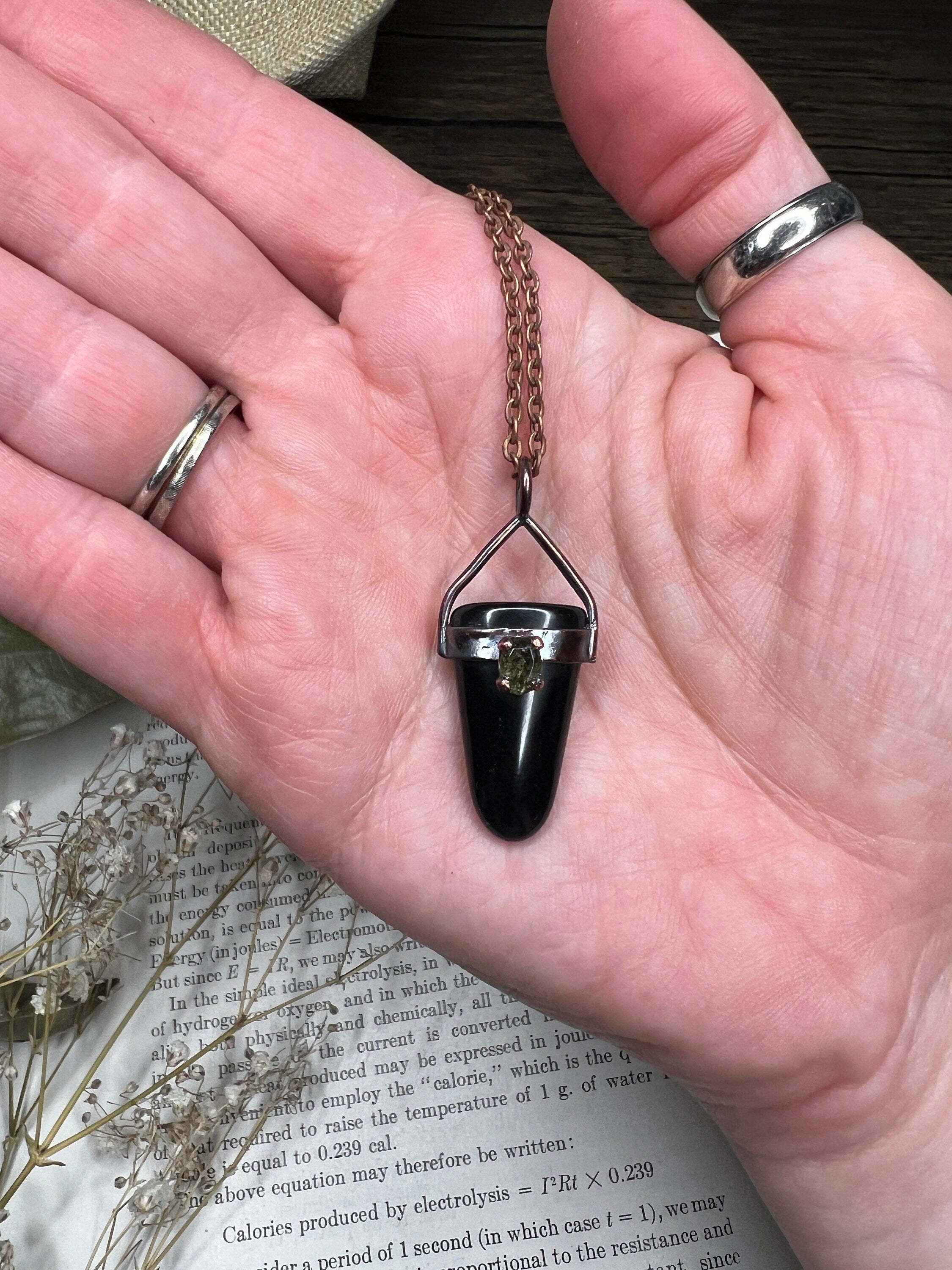 Onyx Pendant • Antique Bezel • Electroformed Copper