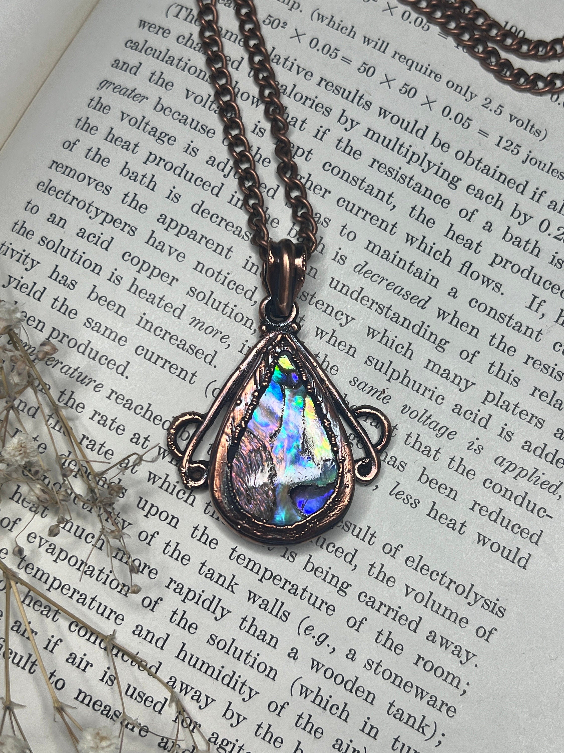 Abalone Pendant • Antique Bezel • Electroformed Copper