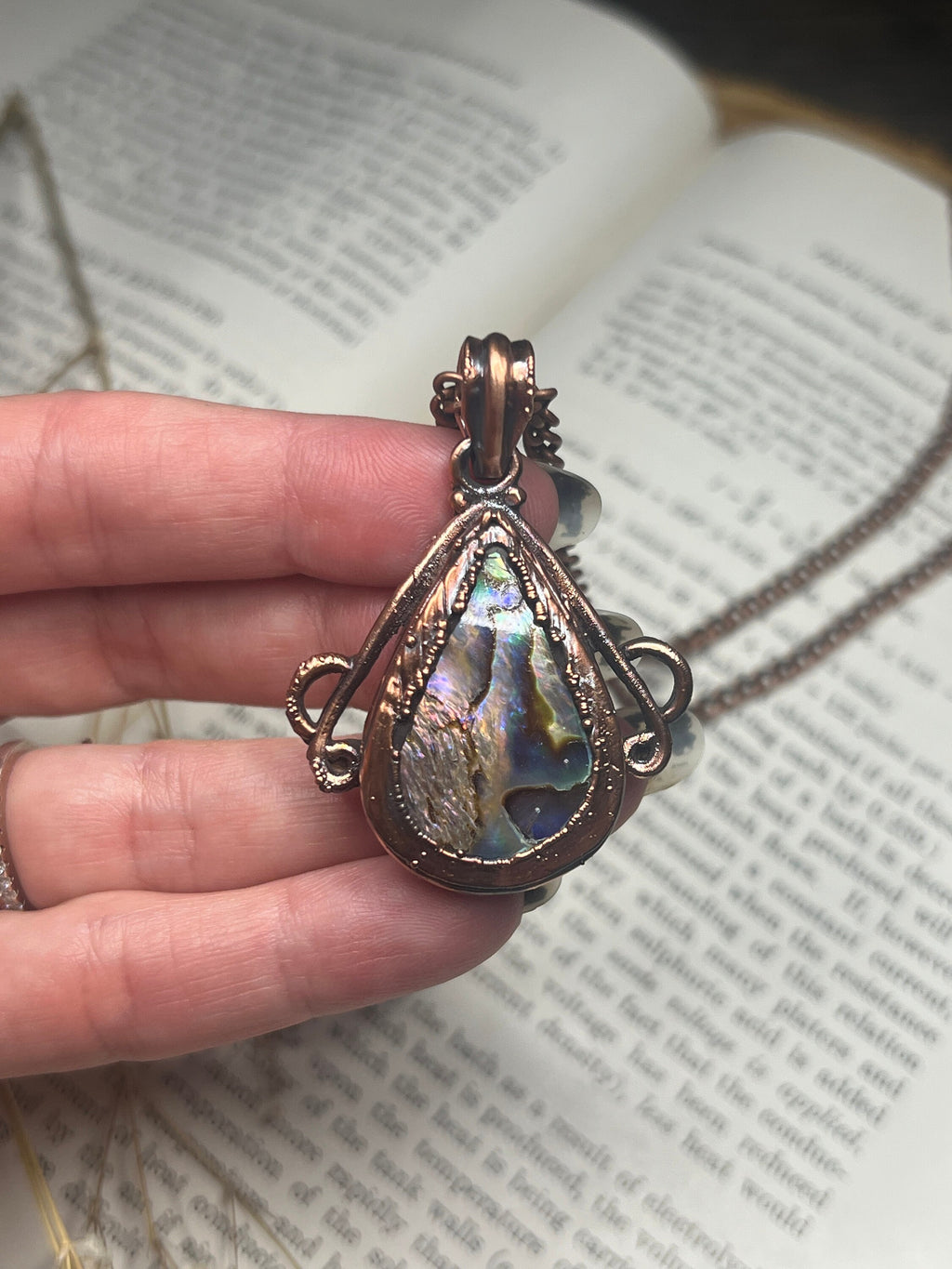 Abalone Pendant • Antique Bezel • Electroformed Copper