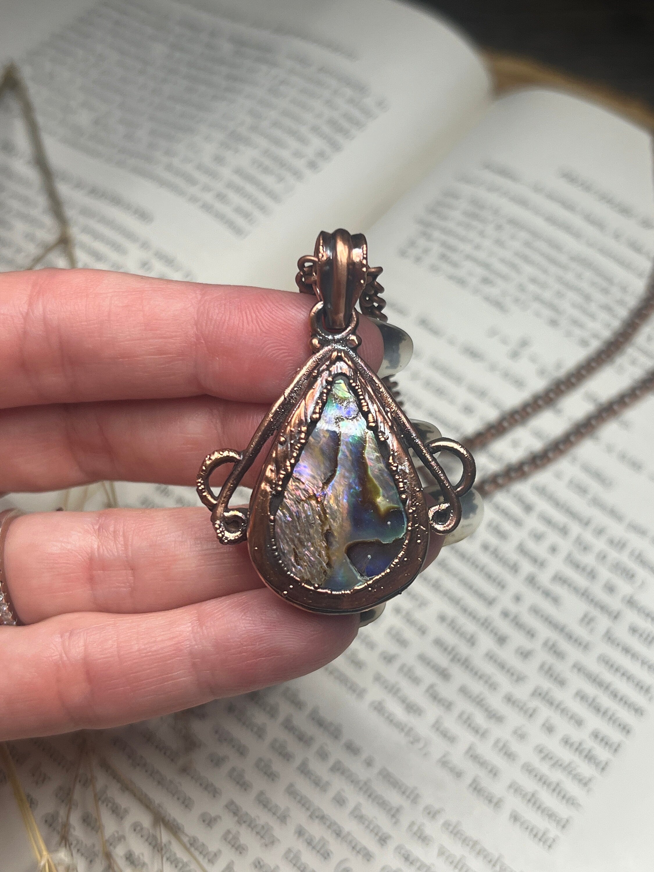 Abalone Pendant • Antique Bezel • Electroformed Copper