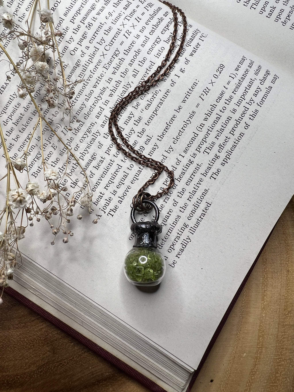 Peridot Potion Bottle Pendant • Electroformed Copper