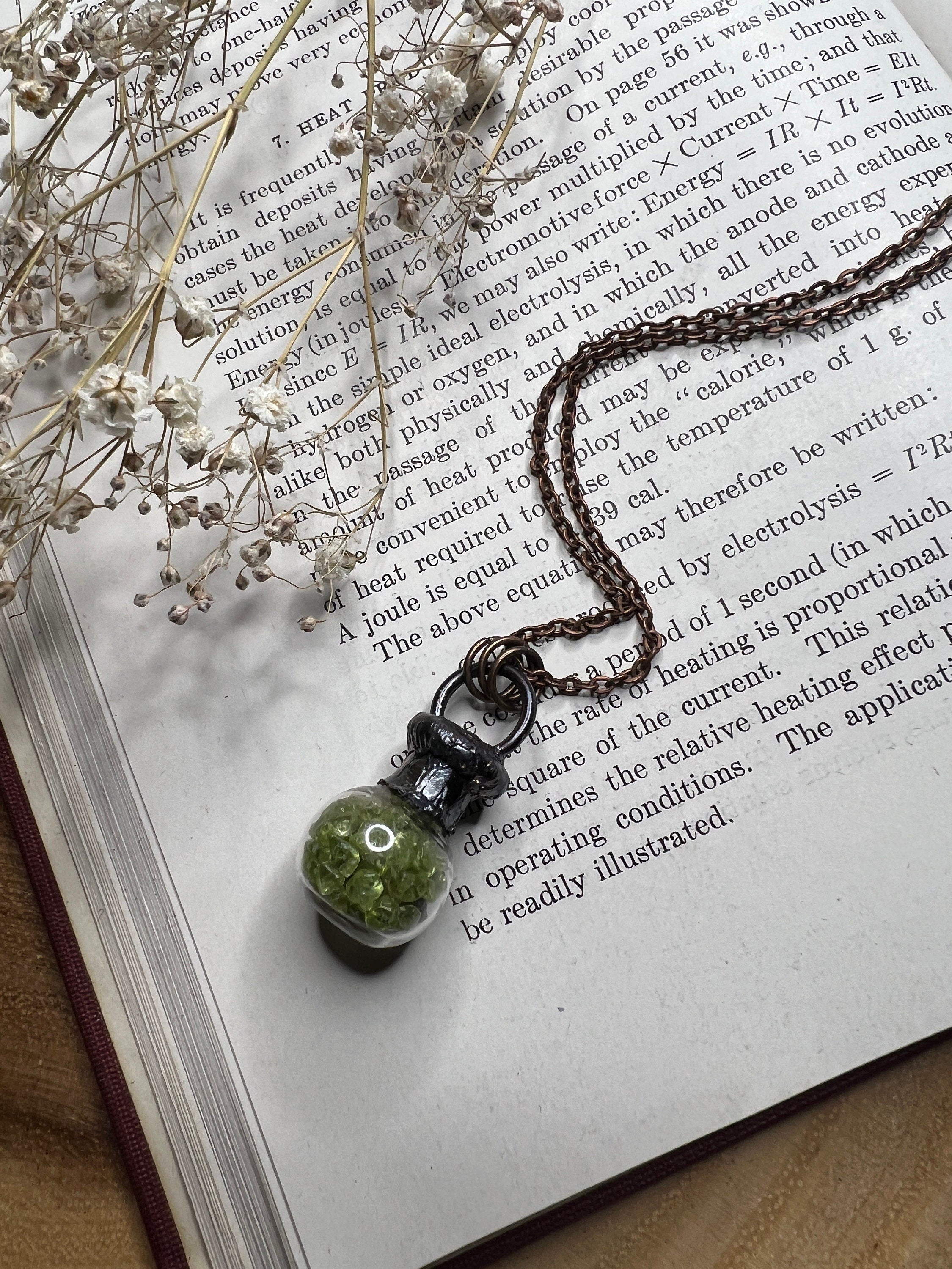 Peridot Potion Bottle Pendant • Electroformed Copper