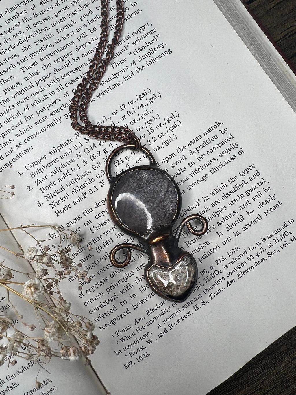Potion Bottle Pendant • Gray Moonstone • Snake Shed • Electroformed Copper