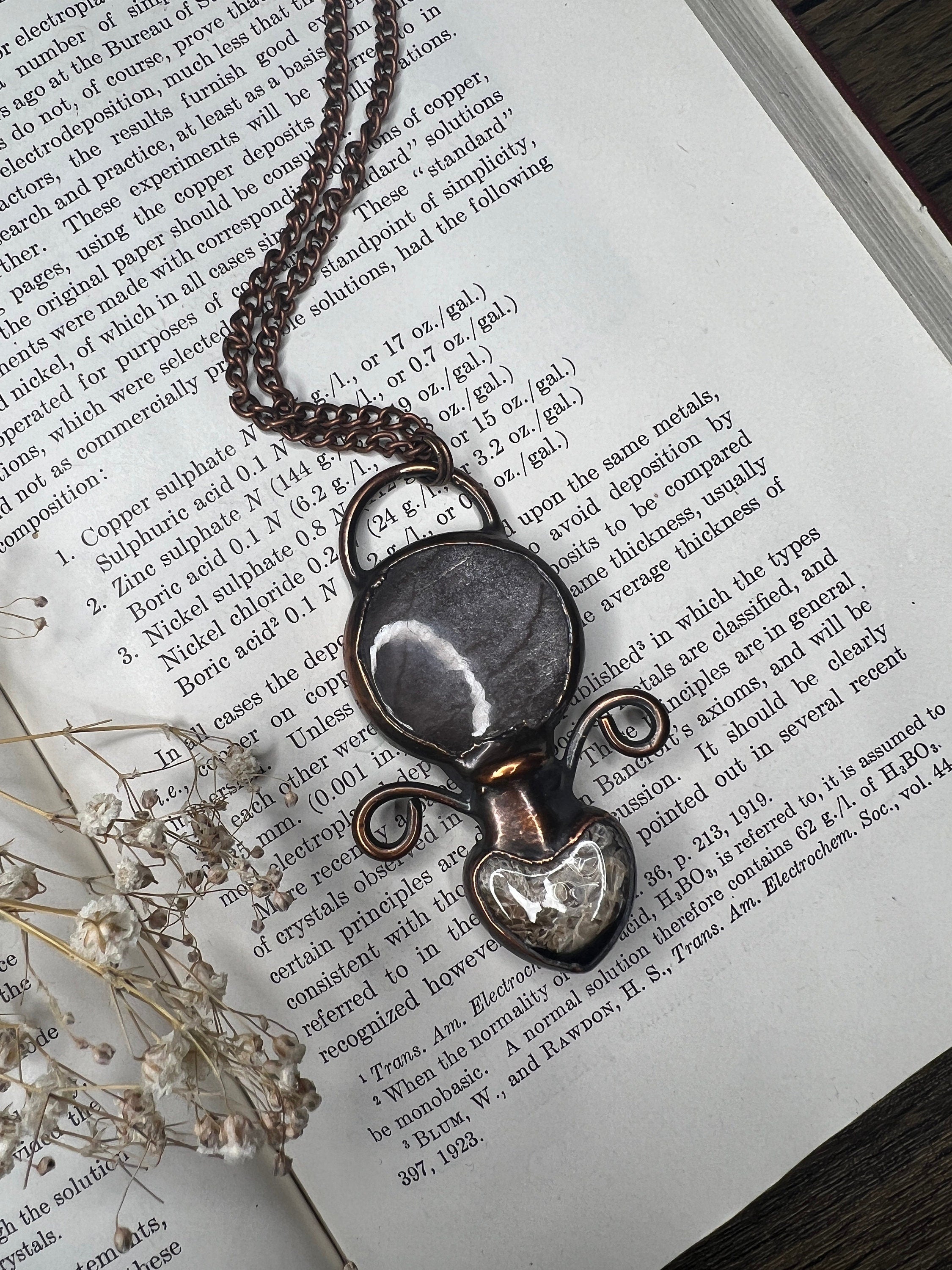 Potion Bottle Pendant • Gray Moonstone • Snake Shed • Electroformed Copper