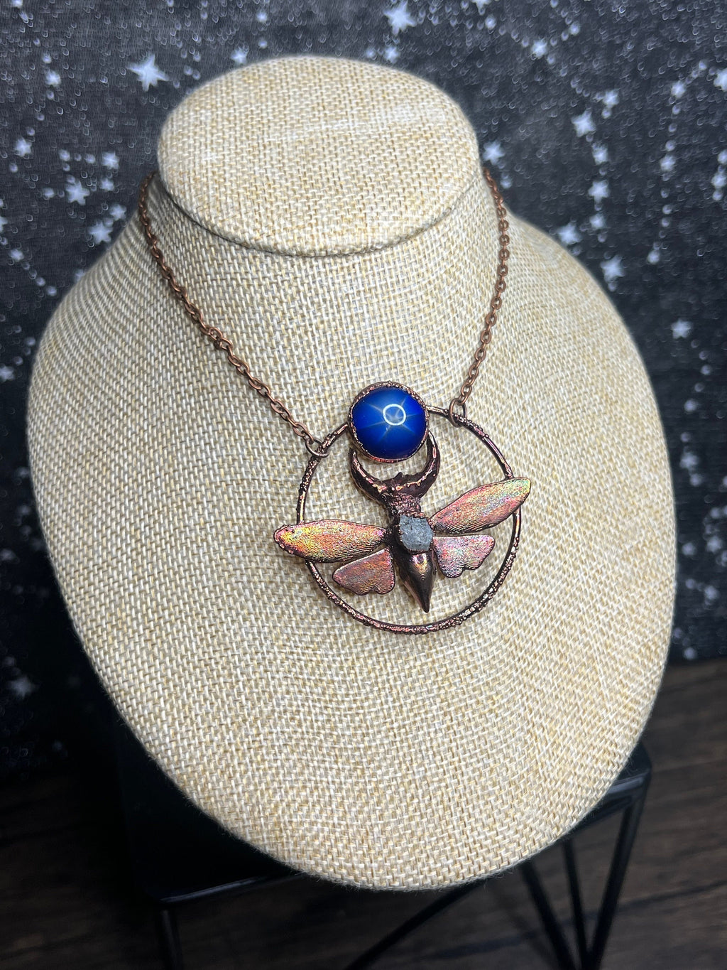 Cicada Pendant • Star Sapphire • Electroformed Copper