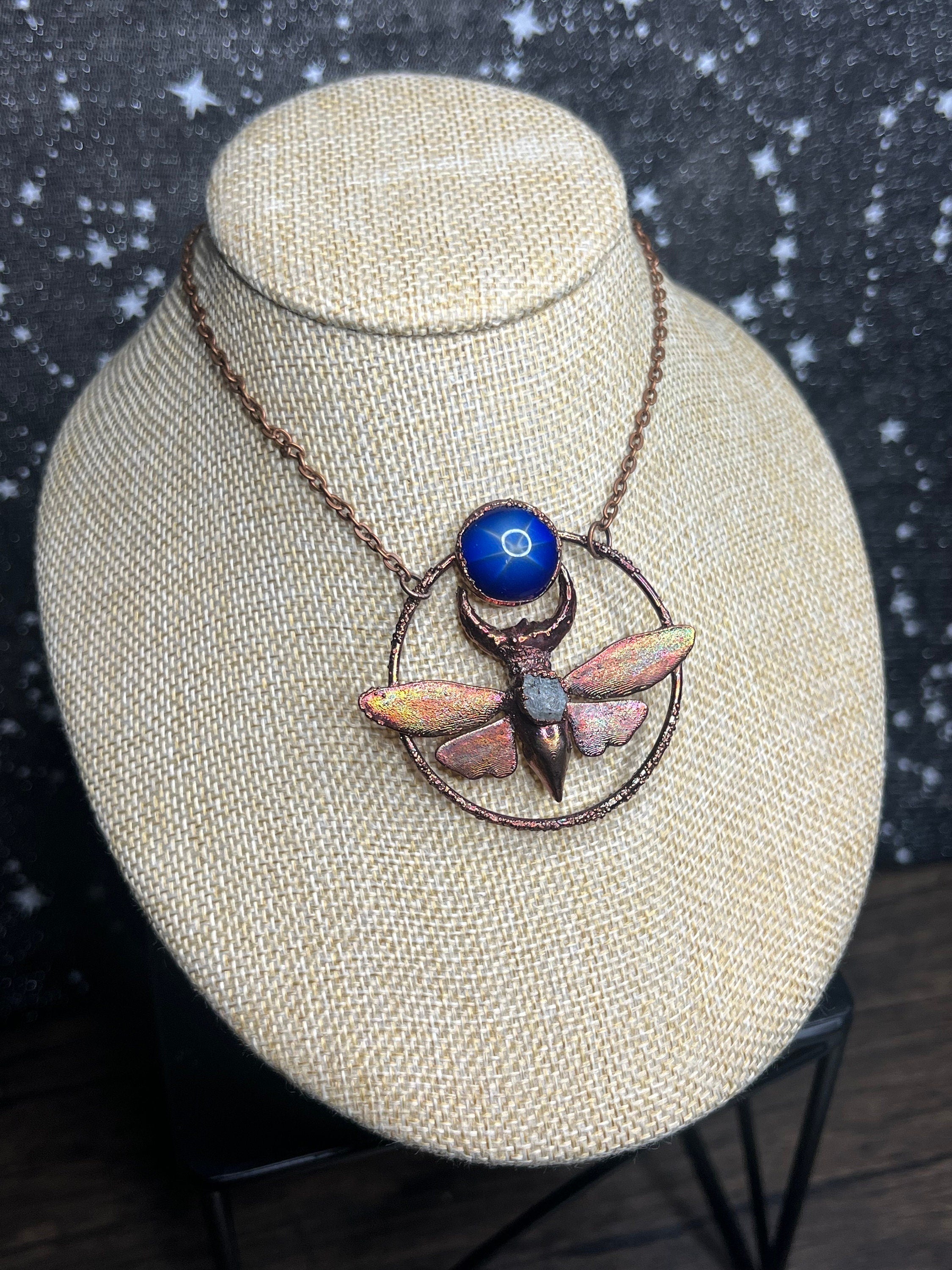 Cicada Pendant • Star Sapphire • Electroformed Copper