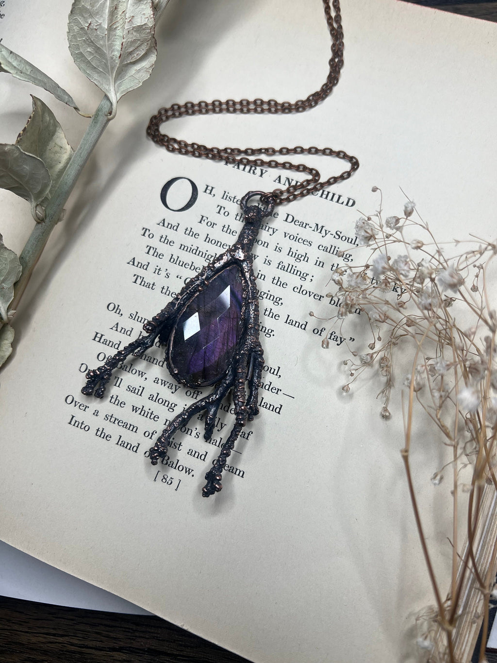 Faceted Labradorite Pendant • Electroformed Copper • Purple Flash Necklace