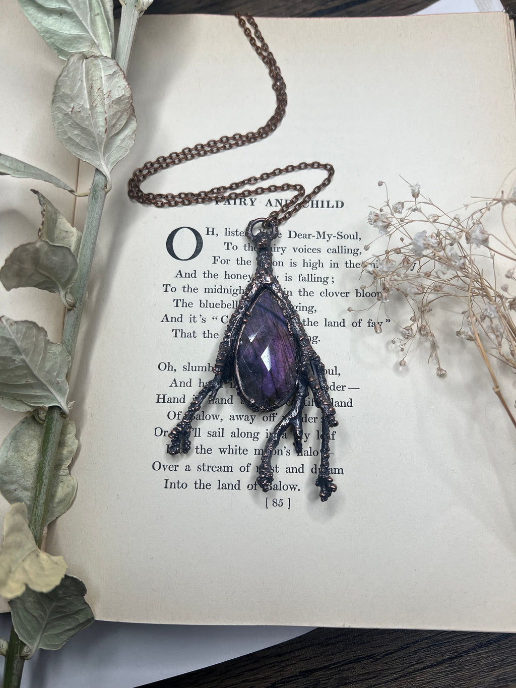Faceted Labradorite Pendant • Electroformed Copper • Purple Flash Necklace