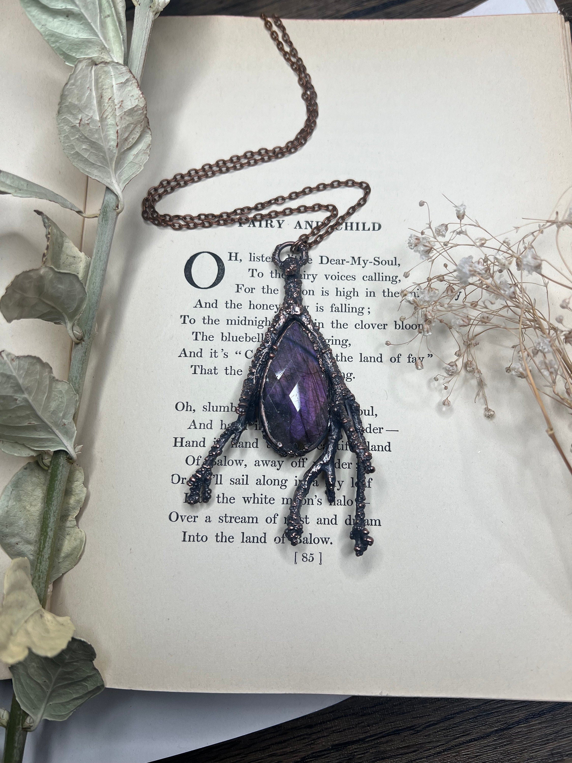 Faceted Labradorite Pendant • Electroformed Copper • Purple Flash Necklace