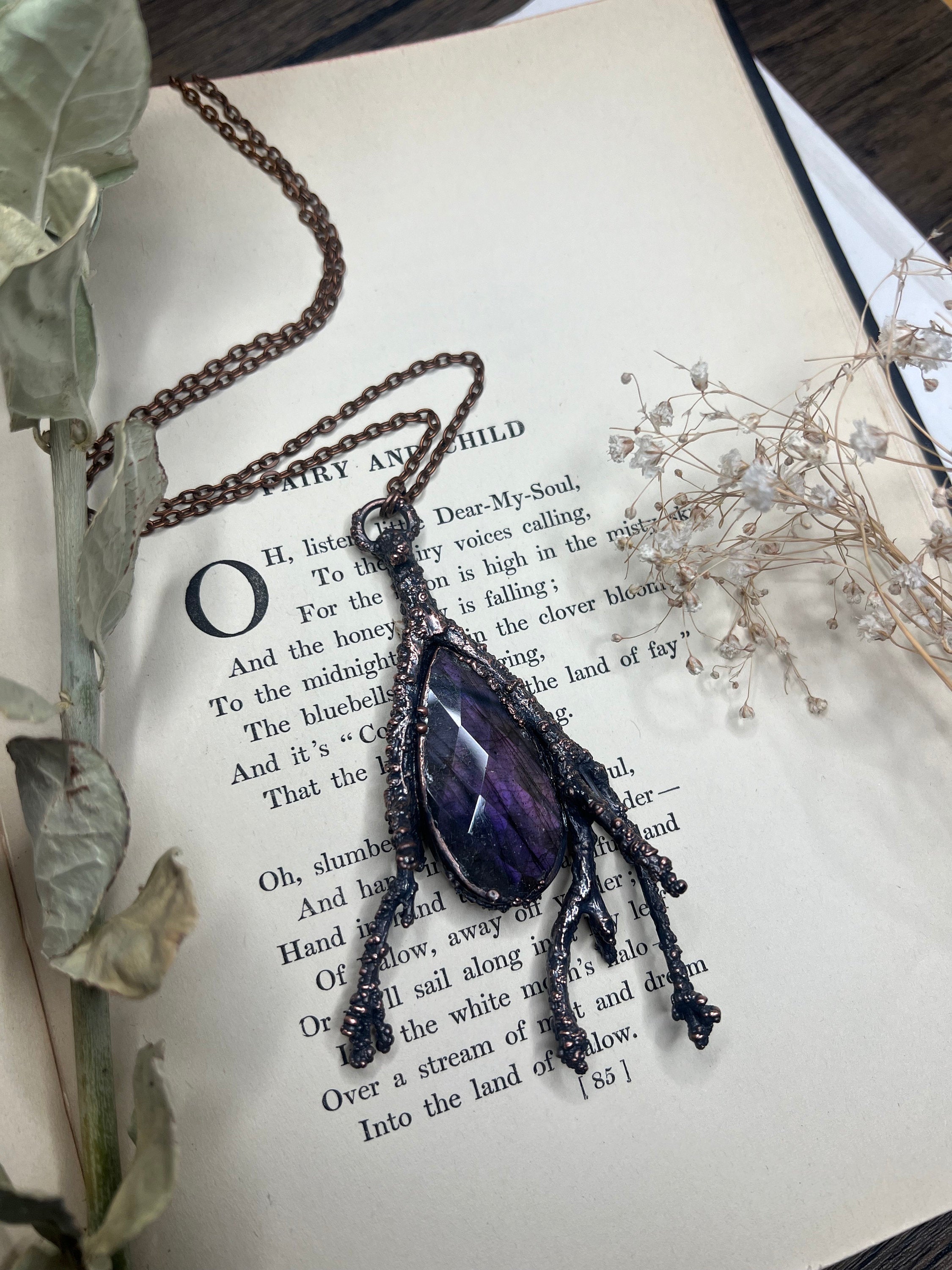 Faceted Labradorite Pendant • Electroformed Copper • Purple Flash Necklace