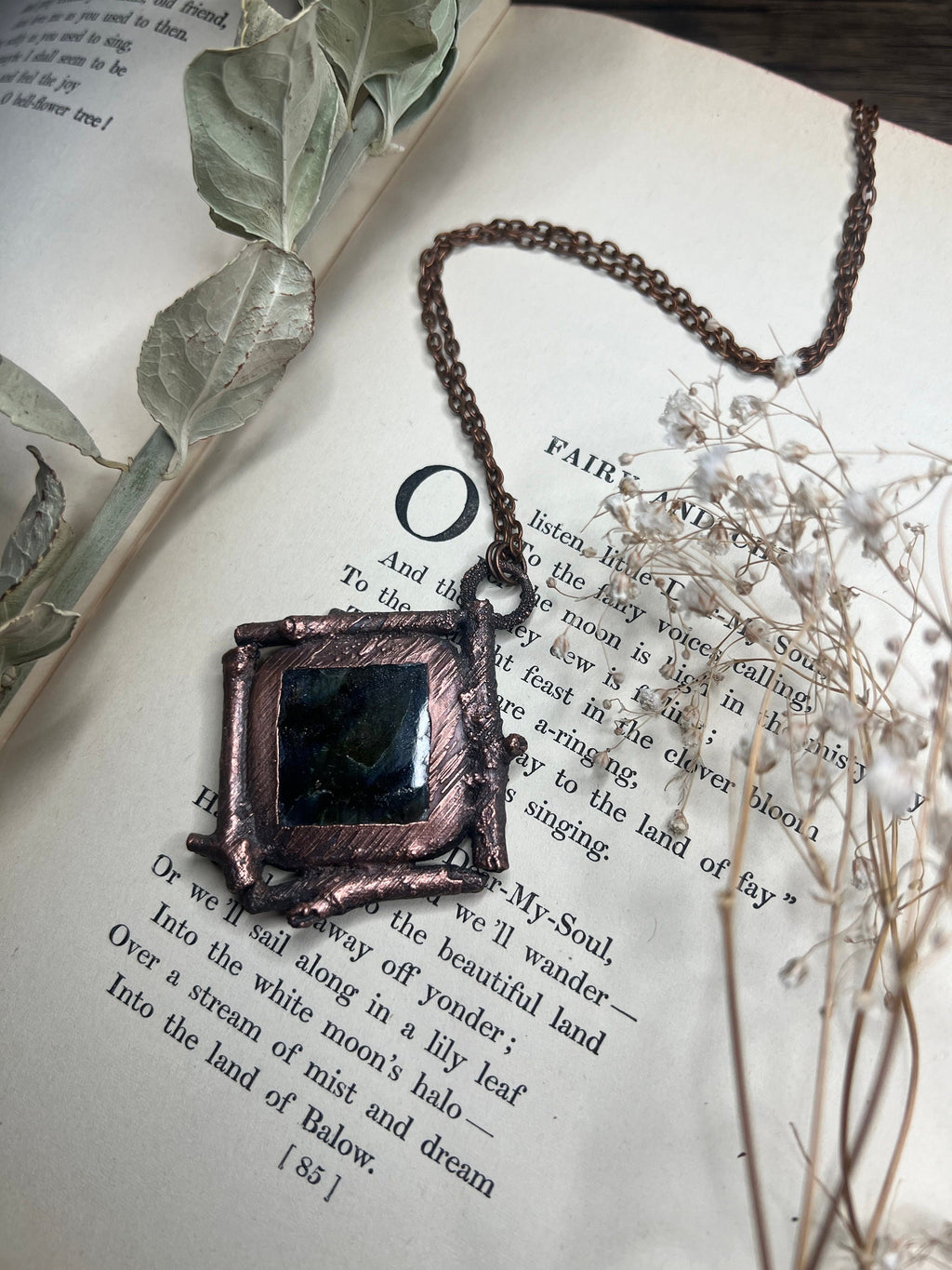 Labradorite Twig Pendant • Electroformed Copper • Handmade Necklace