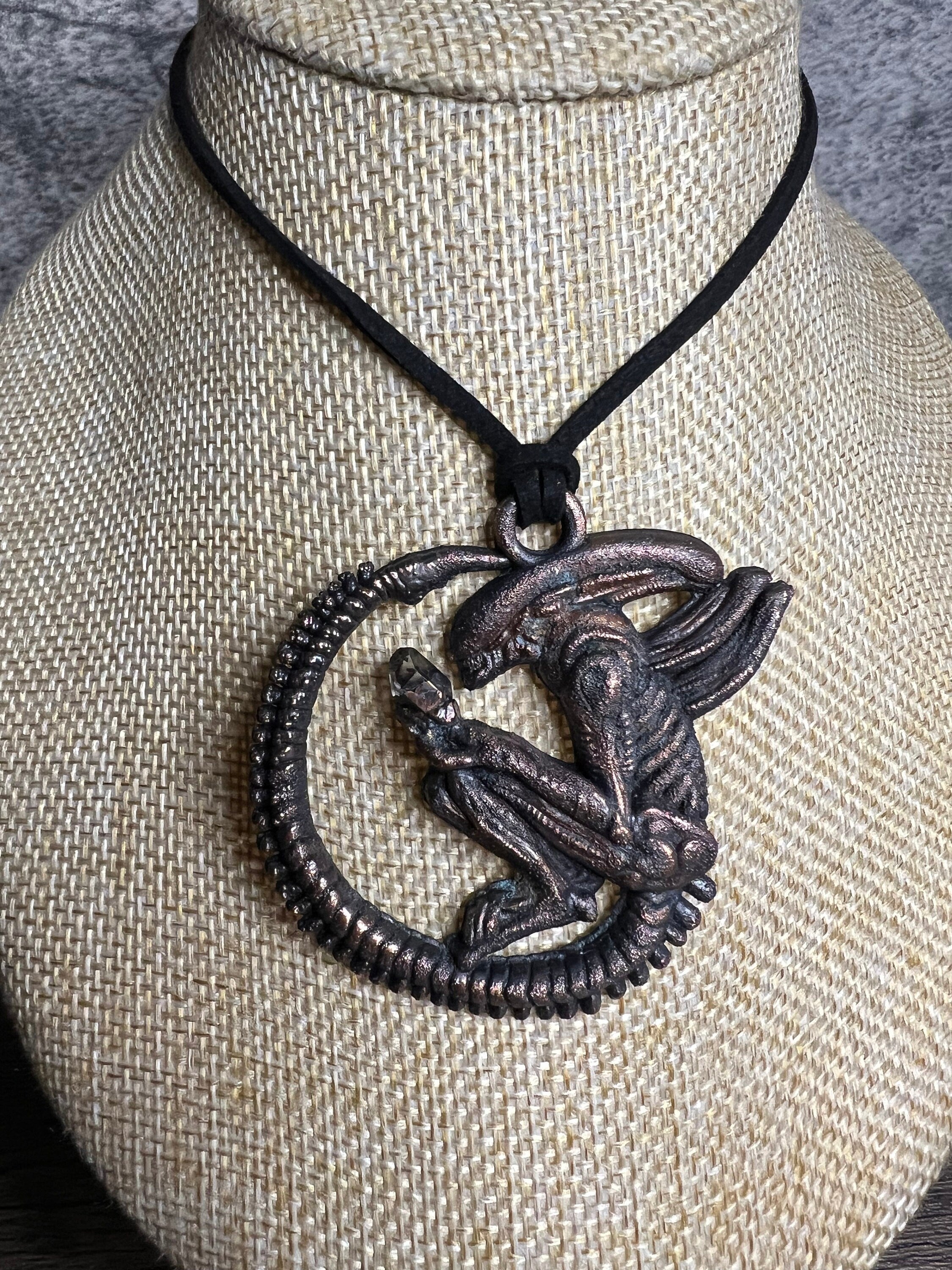 Alien Queen Pendant • Electroformed Copper • Sci-Fi Jewelry • Handmade Necklace
