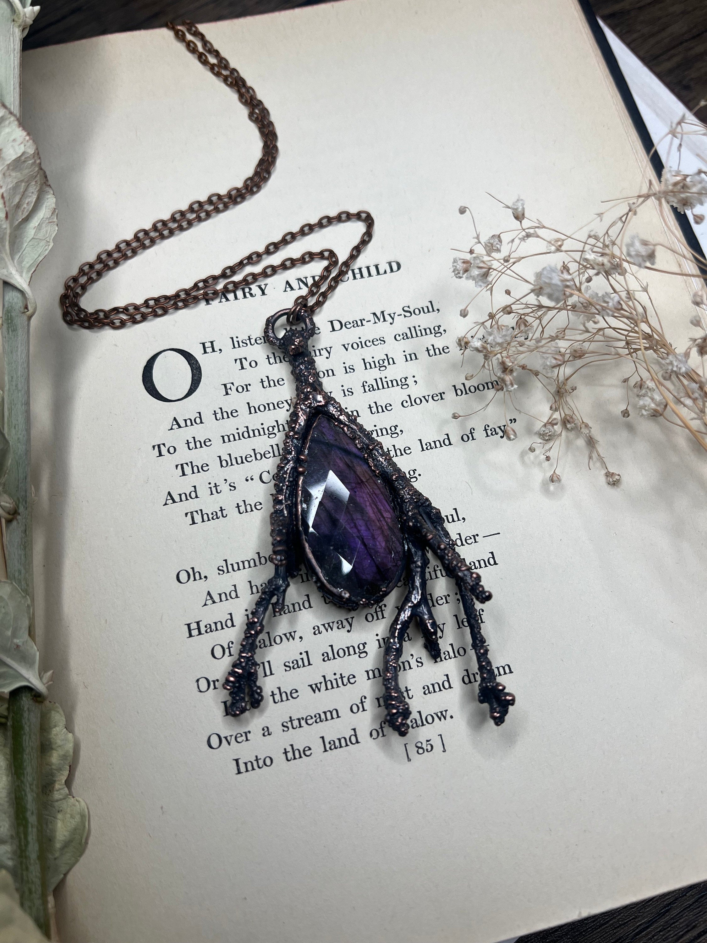 Faceted Labradorite Pendant • Electroformed Copper • Purple Flash Necklace