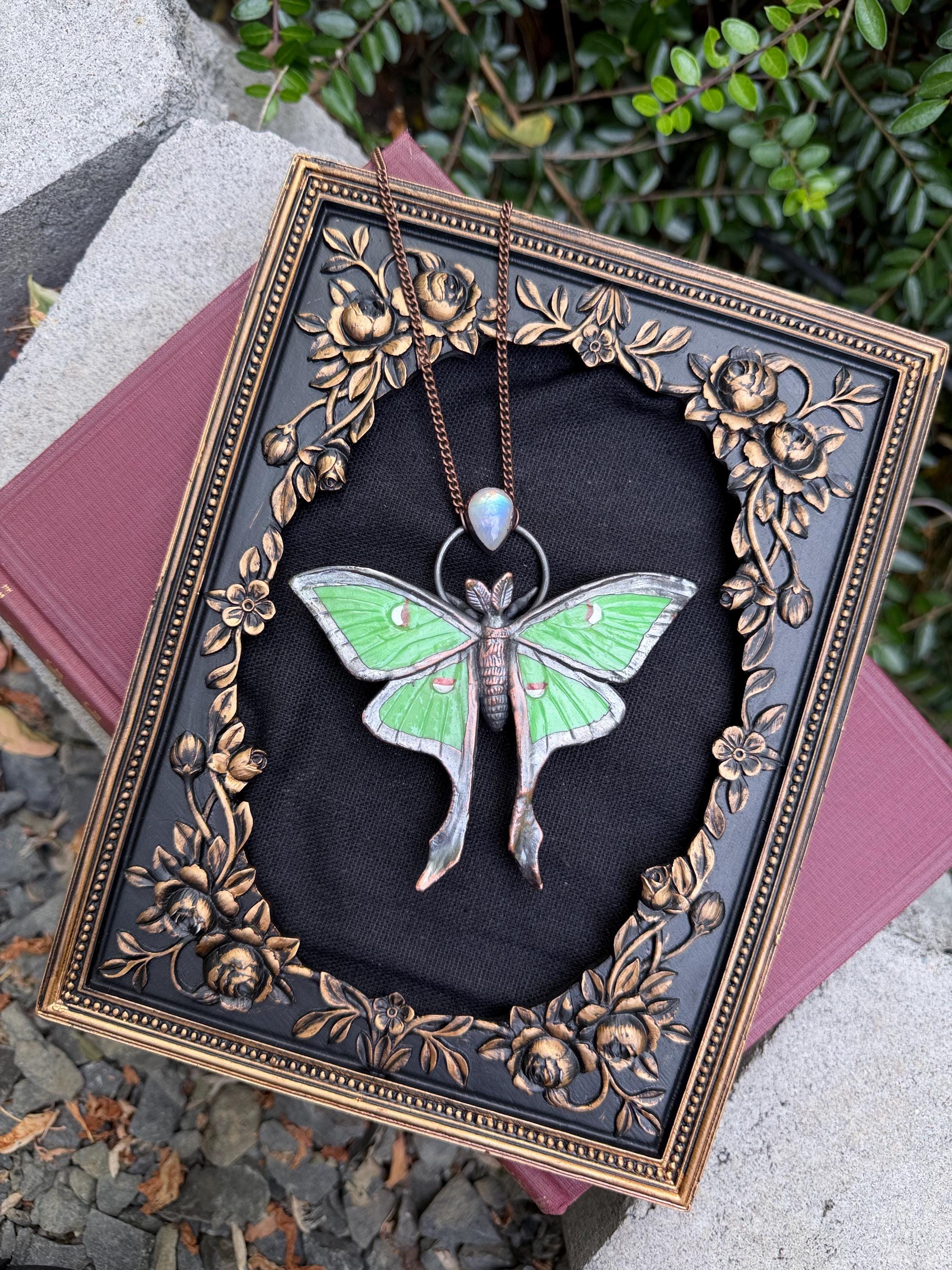 Luna Moth Pendant • Moonstone • Electroformed Copper • Nature Inspired Necklace