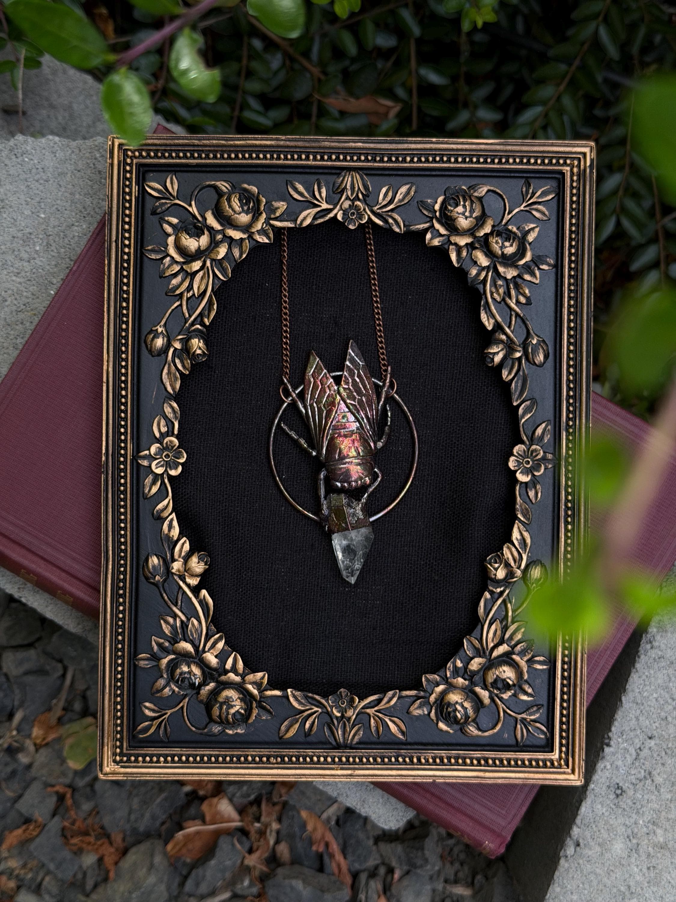 Cicada Crystal Pendant • Quartz • Electroformed Copper • Nature Inspired Necklace