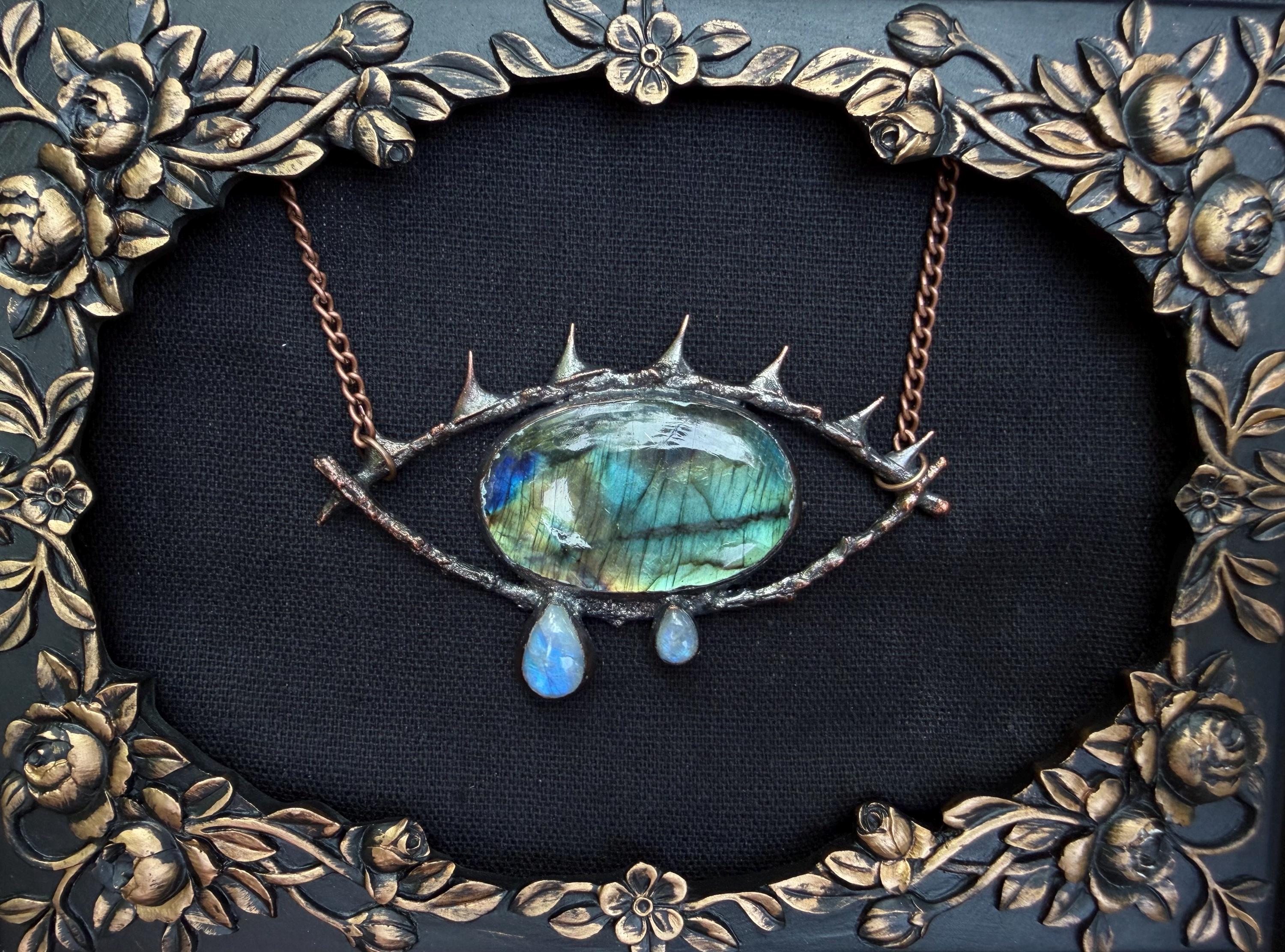 Crying Eye Pendant • Labradorite & Moonstone • Electroformed Copper • One of a Kind