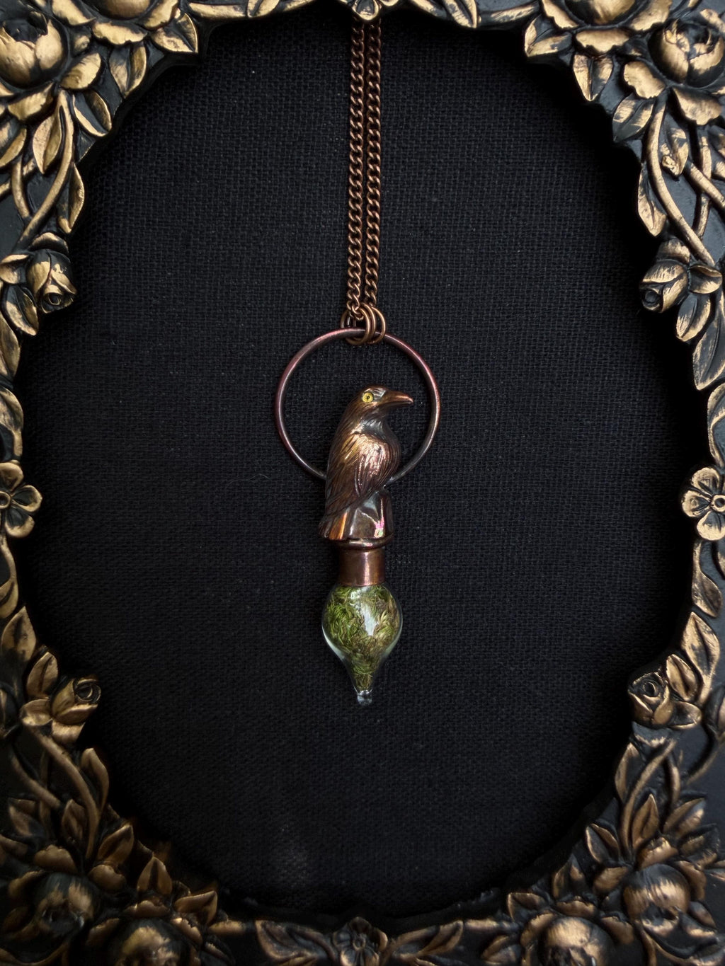 Raven Moss Vial Pendant • Electroformed Copper • Woodland Apothecary Necklace