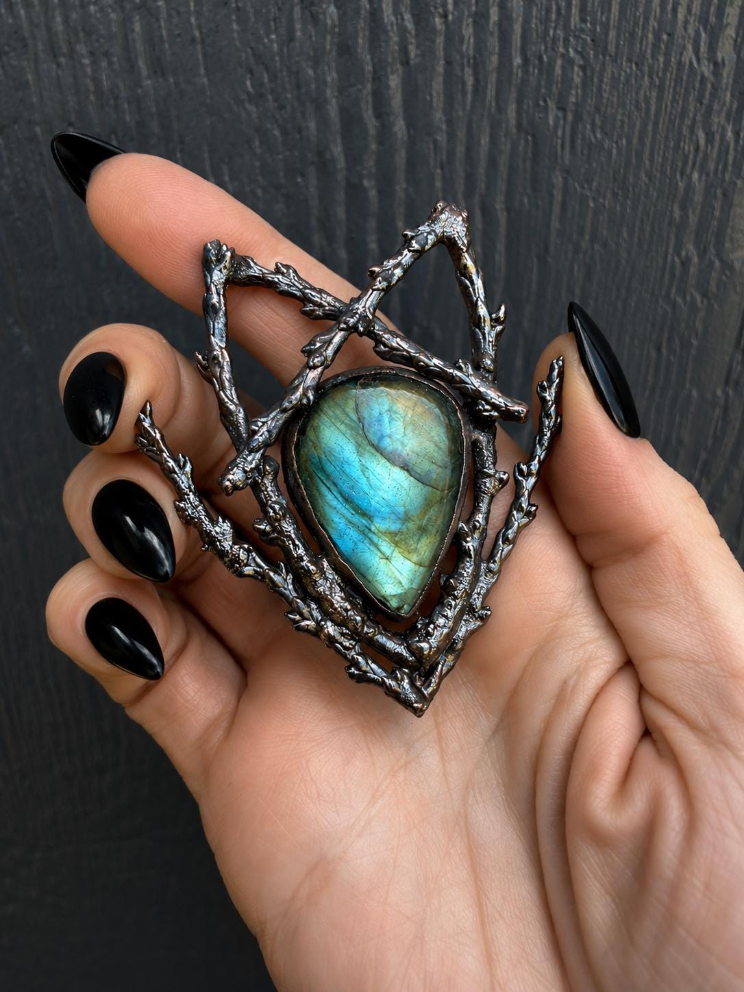 Labradorite Twig Pendant • One of a Kind • Electroformed Copper Woodland Necklace
