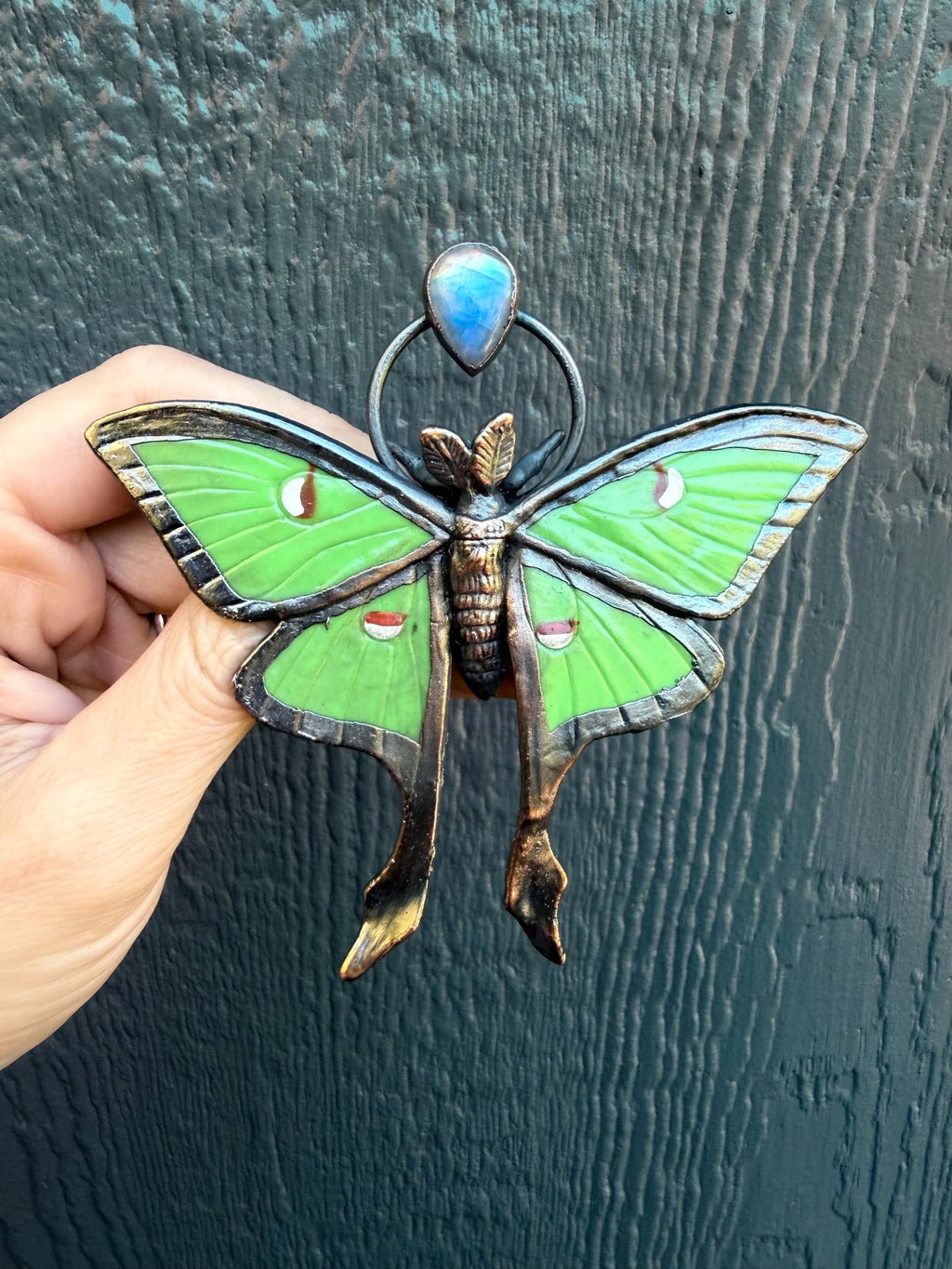 Luna Moth Pendant • Moonstone • Electroformed Copper • Nature Inspired Necklace