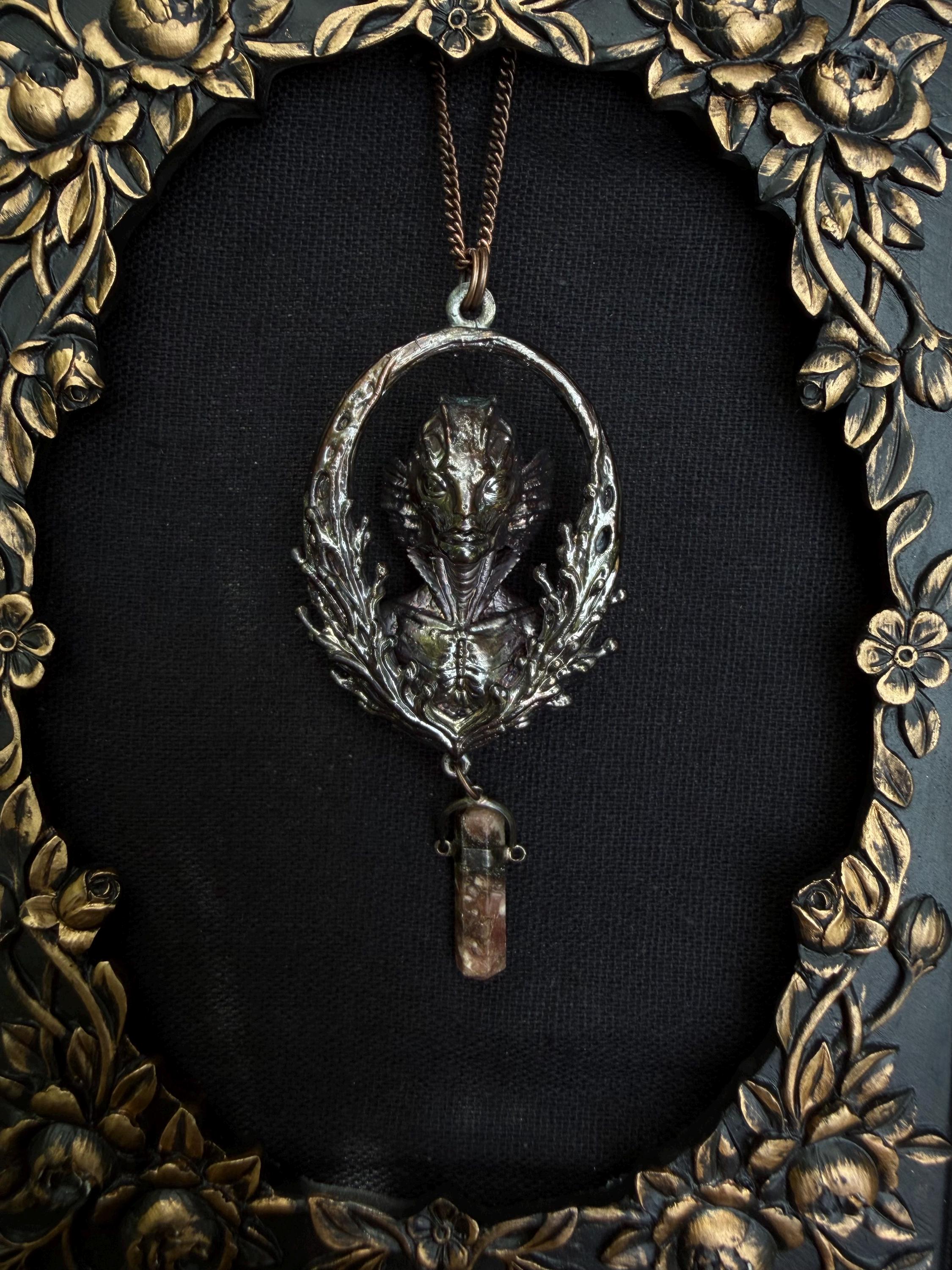 Amphibious Creature Pendant • Original Design • Crystal Quartz • Electroformed Copper