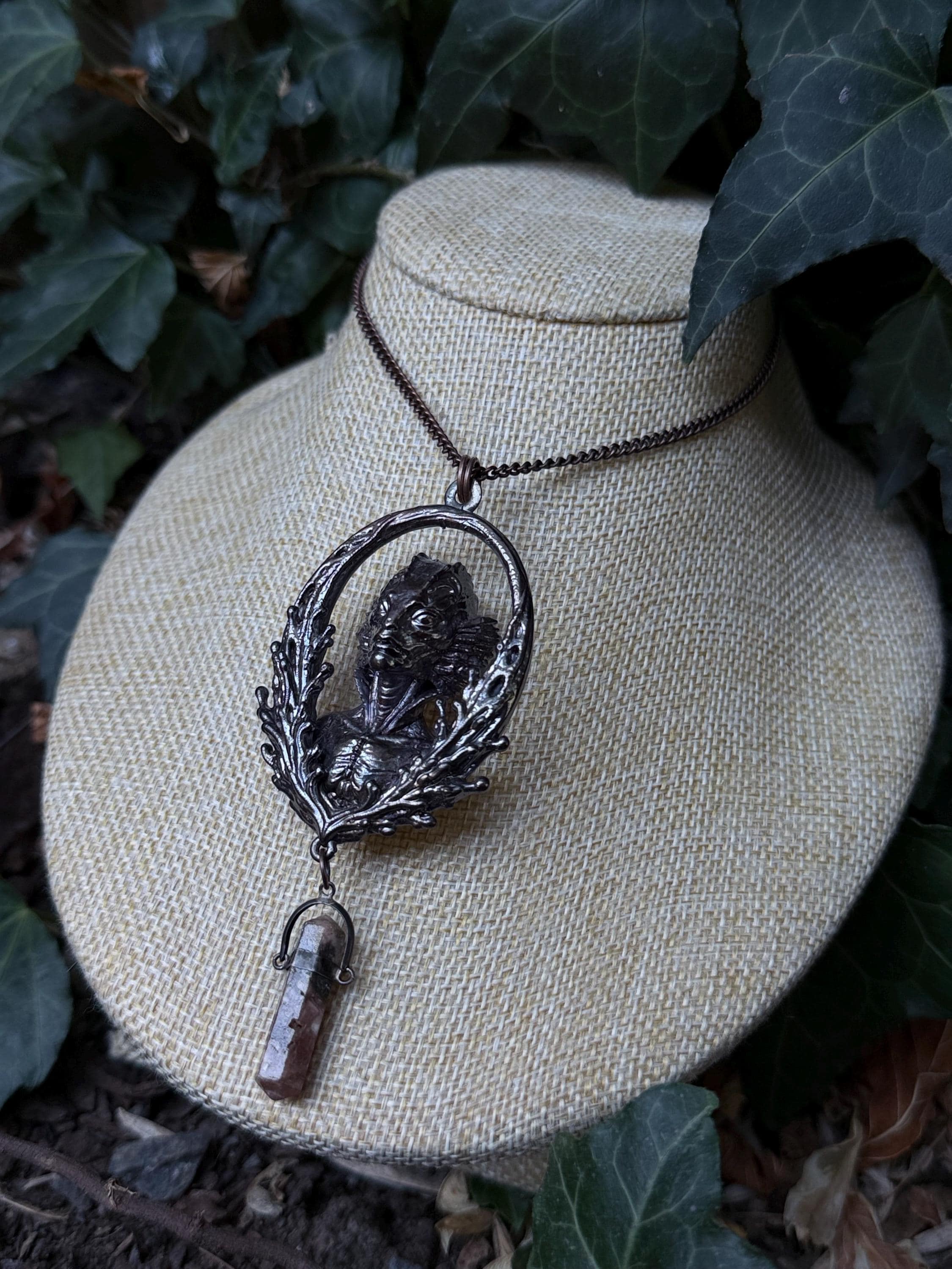 Amphibious Creature Pendant • Original Design • Crystal Quartz • Electroformed Copper