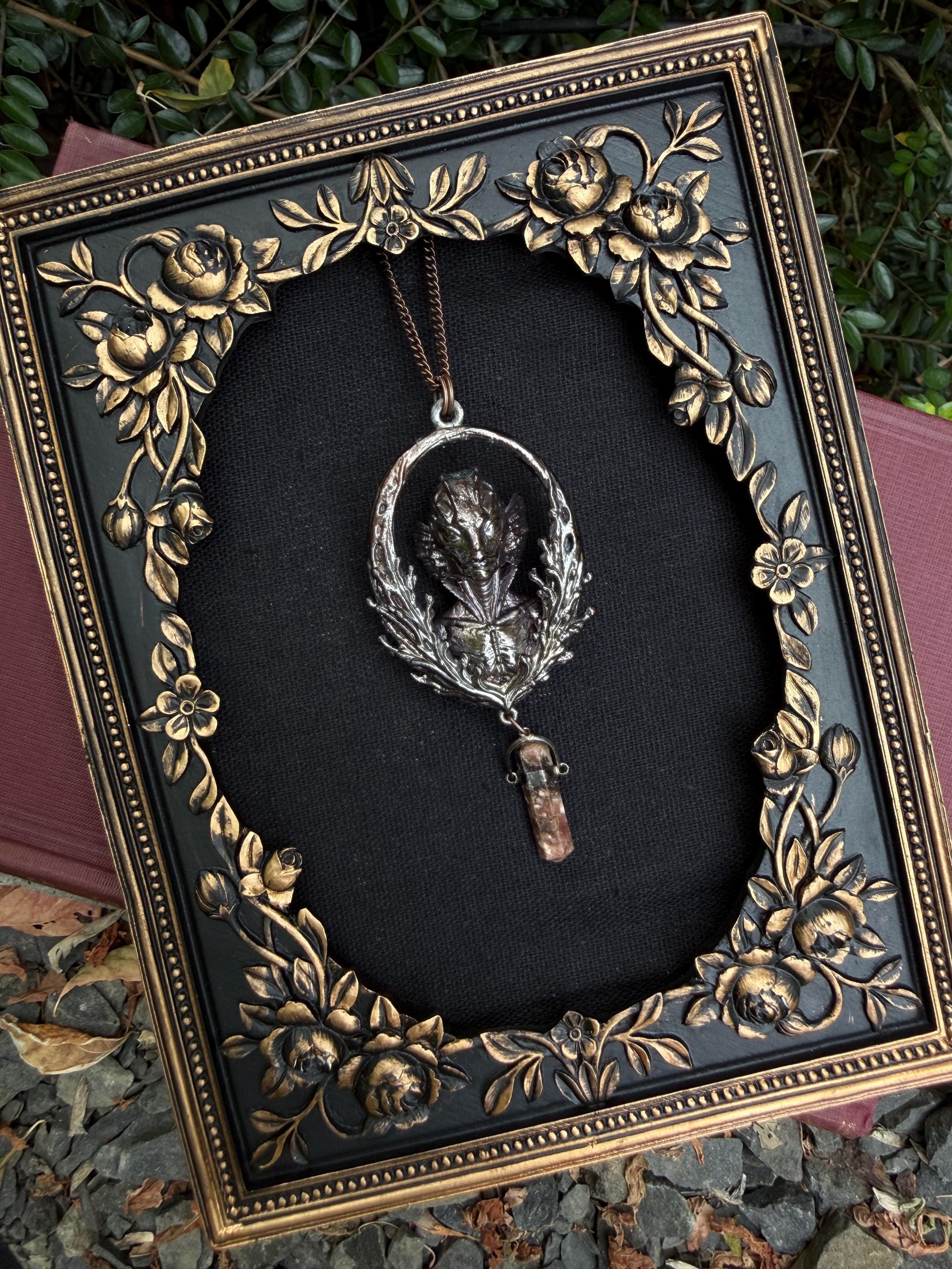 Amphibious Creature Pendant • Original Design • Crystal Quartz • Electroformed Copper