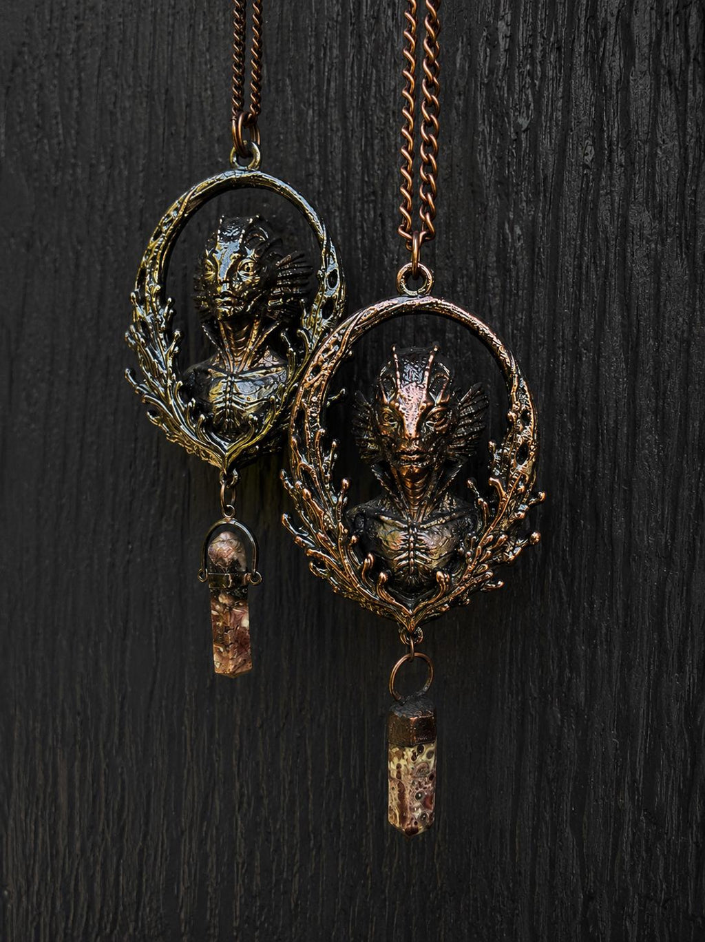 Amphibious Creature Pendant • Original Design • Crystal Quartz • Electroformed Copper