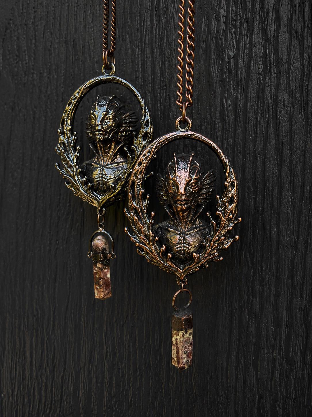 Amphibious Creature Pendant • Original Design • Crystal Quartz • Electroformed Copper