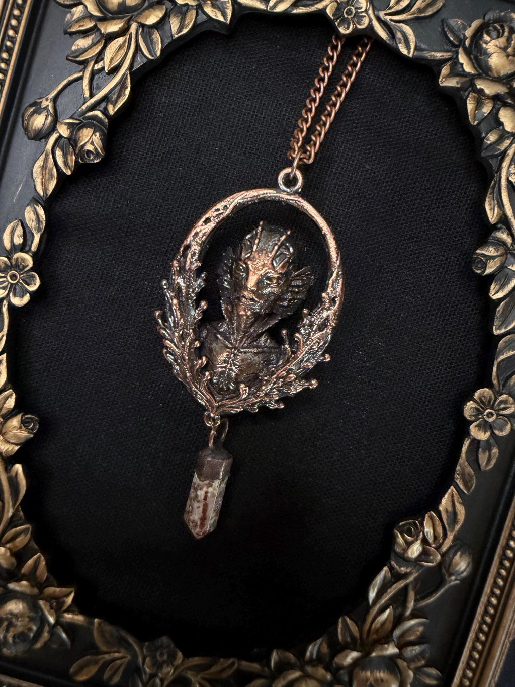 Amphibious Creature Pendant • Original Design • Crystal Quartz • Electroformed Copper