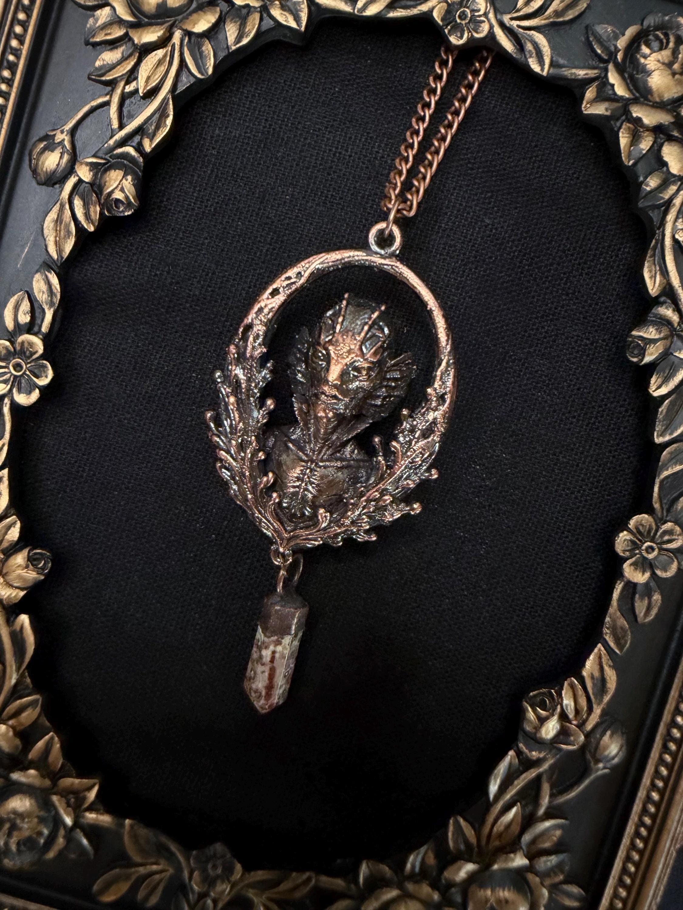 Amphibious Creature Pendant • Original Design • Crystal Quartz • Electroformed Copper