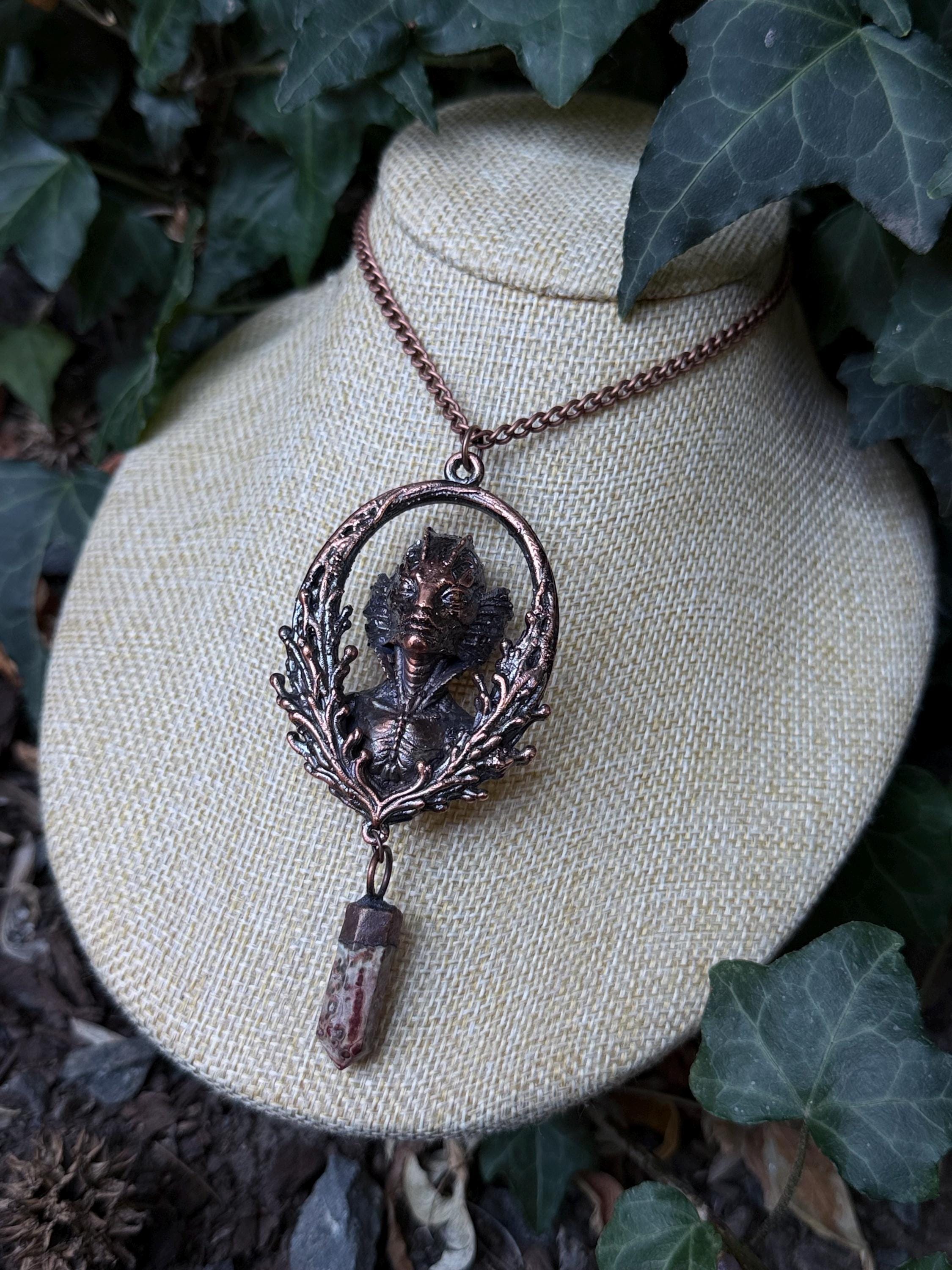 Amphibious Creature Pendant • Original Design • Crystal Quartz • Electroformed Copper