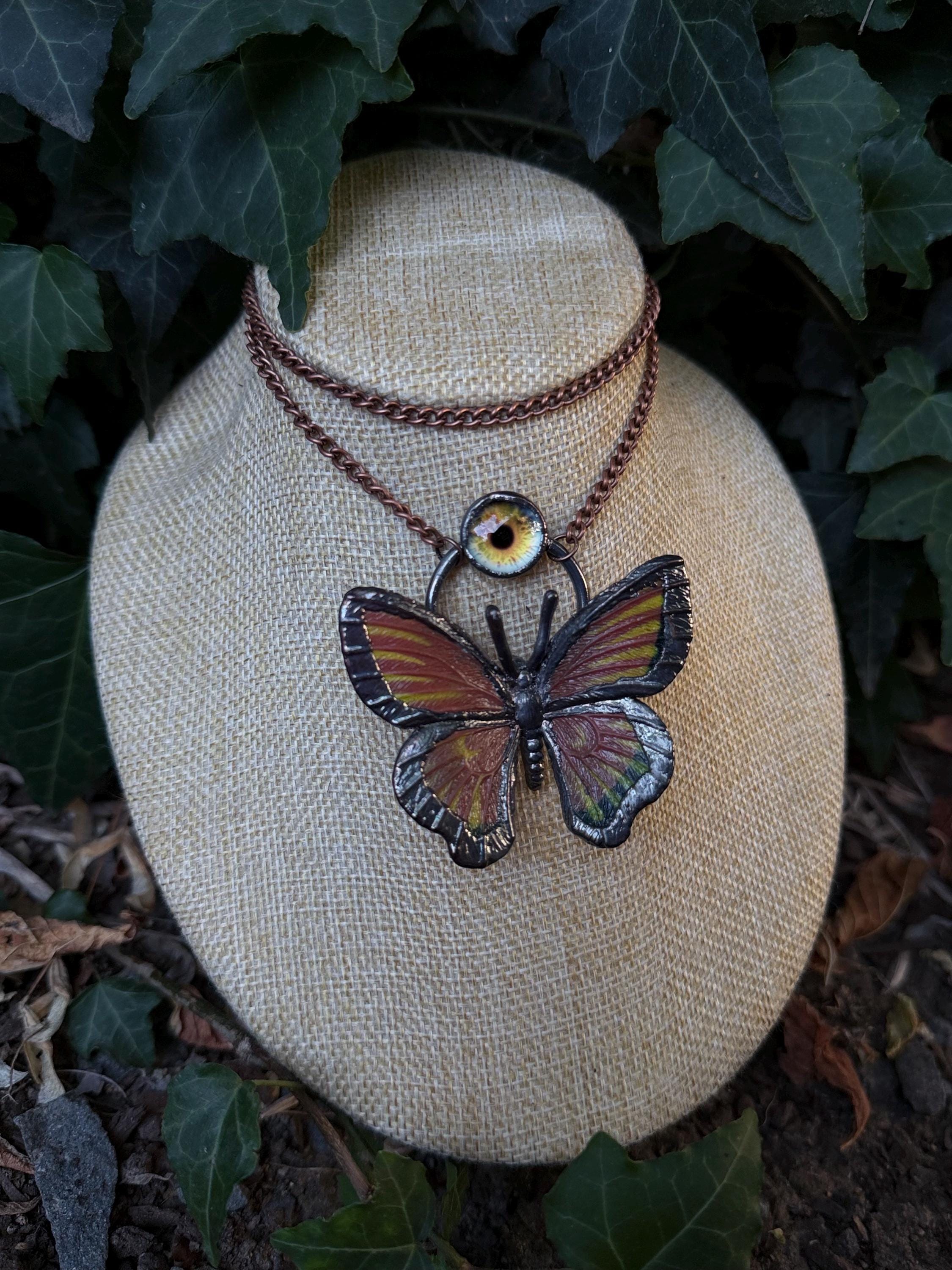 Amber Eye • Butterfly Pendant • Electroformed Copper