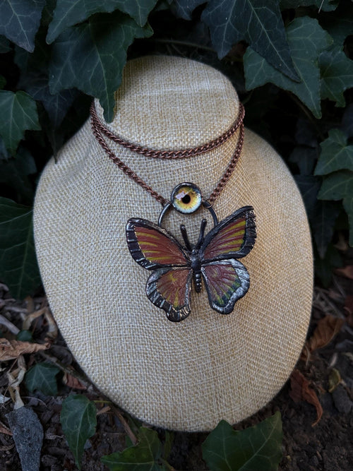 Amber Eye • Butterfly Pendant • Electroformed Copper