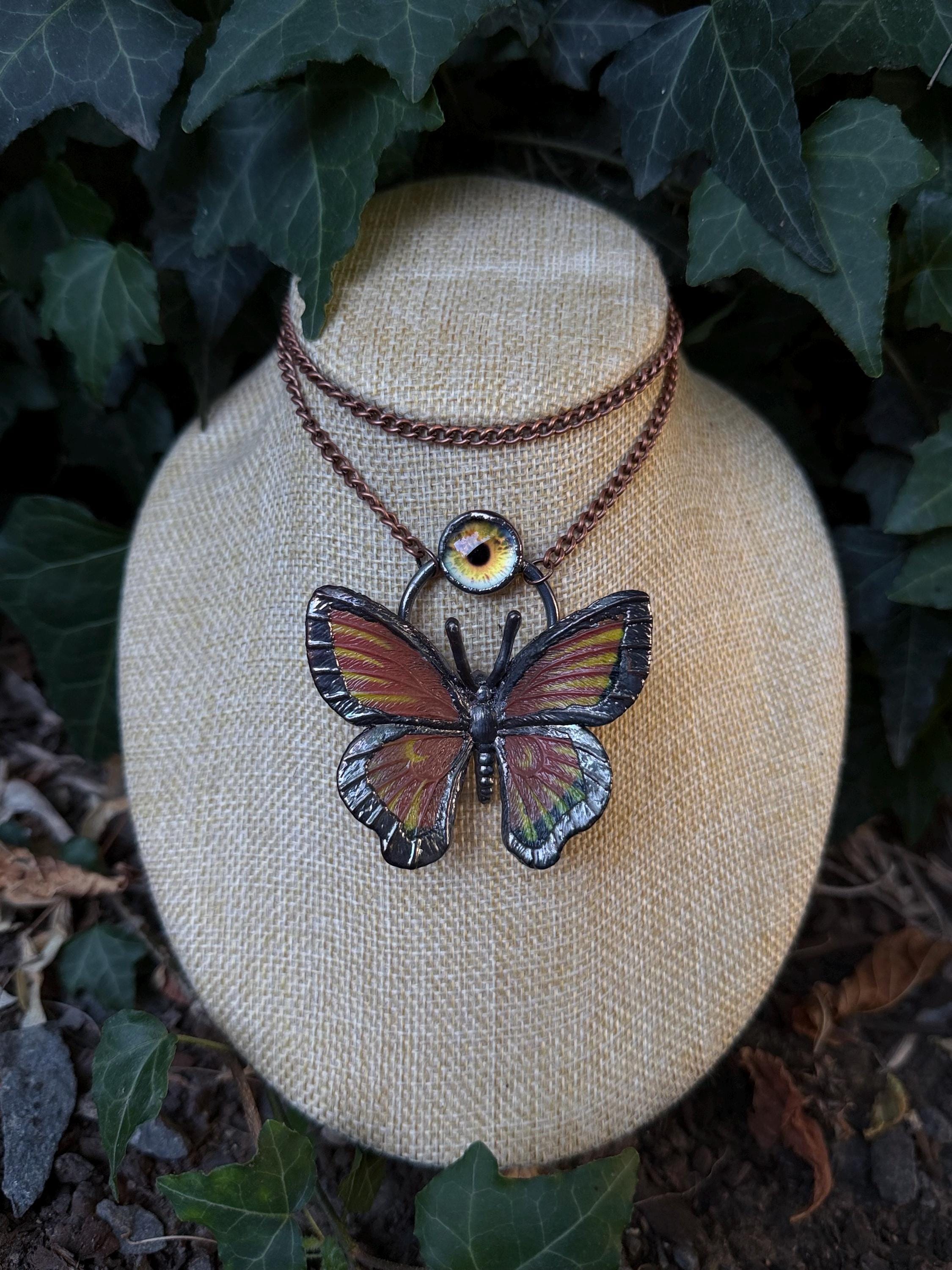 Amber Eye • Butterfly Pendant • Electroformed Copper