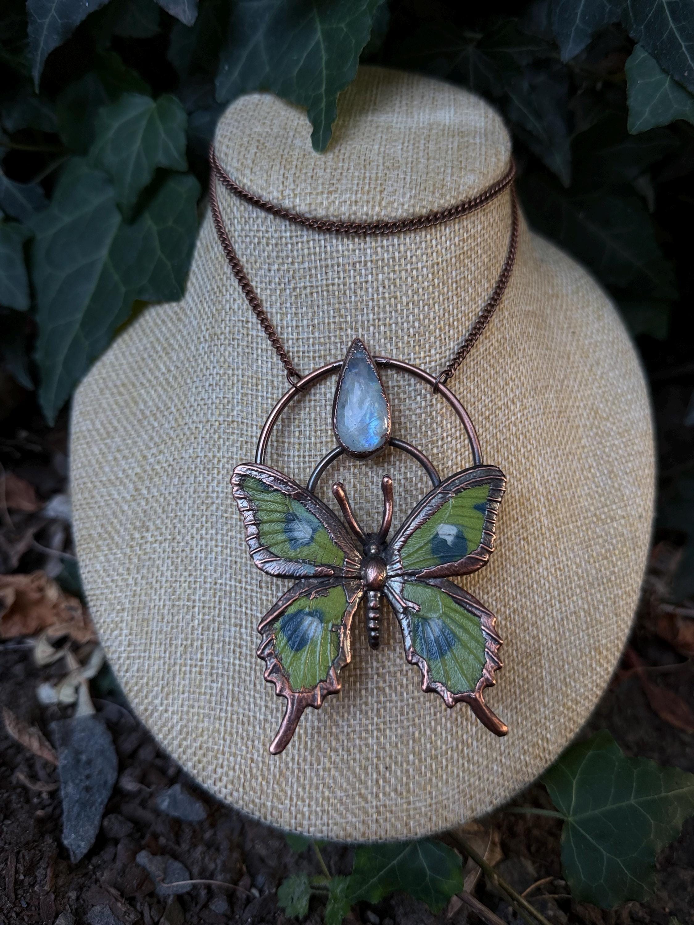 Moonstone • Luna Butterfly • Electroformed Copper Pendant