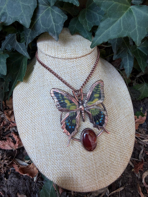 Carnelian • Butterfly Necklace • Electroformed Copper Pendant
