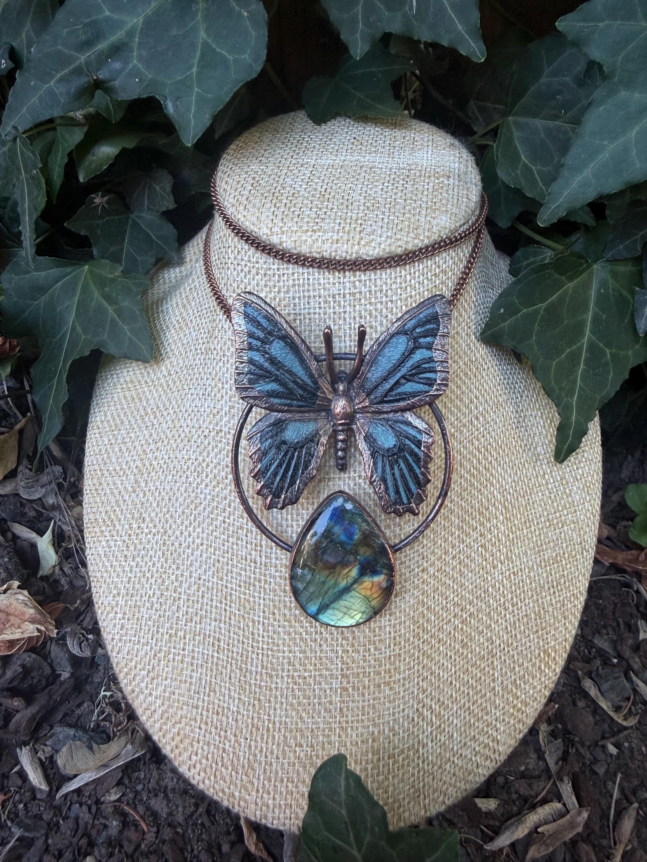 Labradorite • Butterfly Specimen • Electroformed Copper Pendant