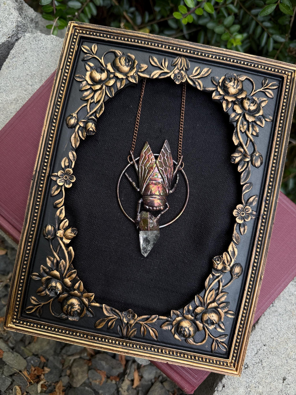 Cicada Crystal Pendant • Quartz • Electroformed Copper • Nature Inspired Necklace