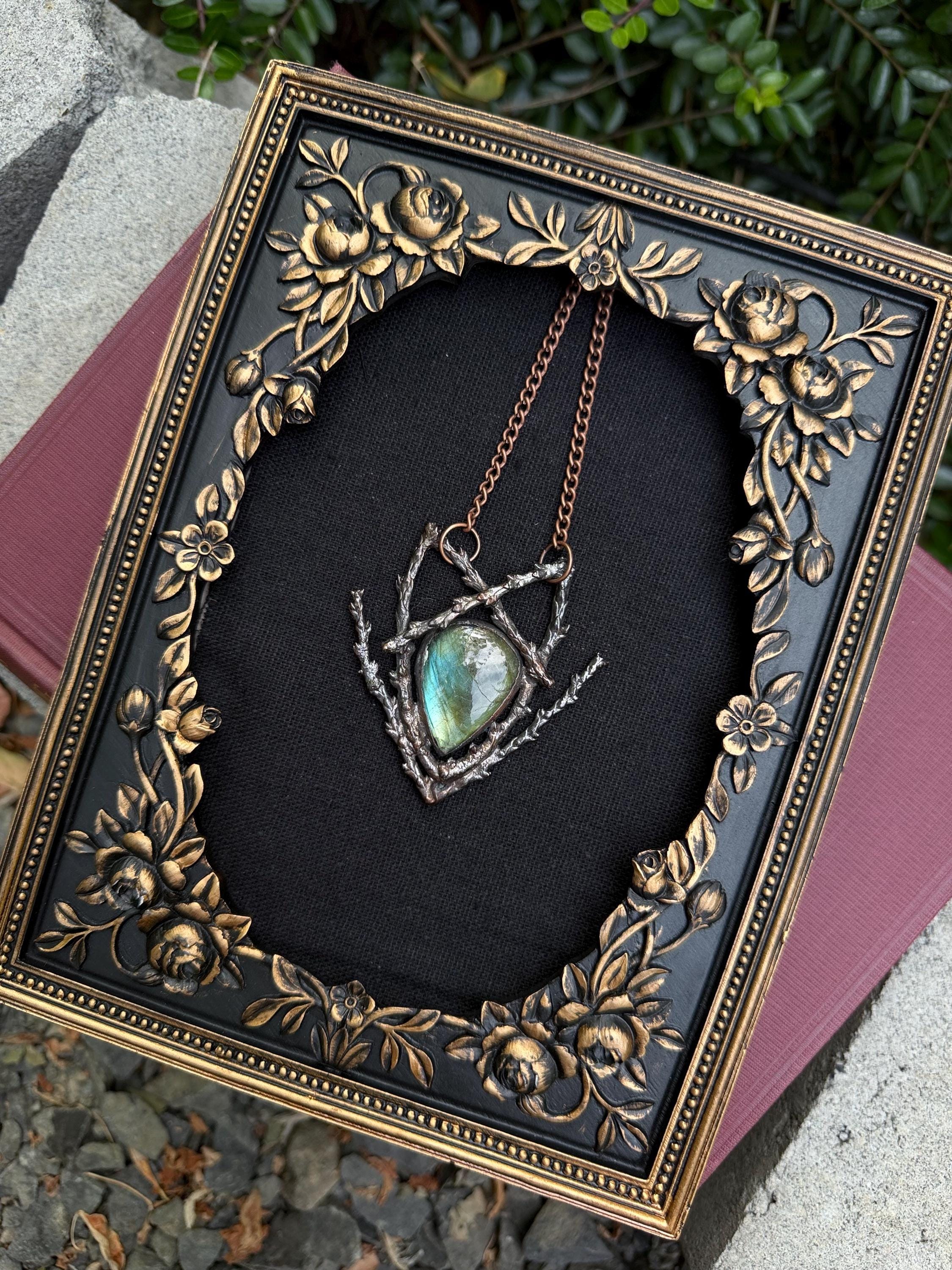 Labradorite Twig Pendant • One of a Kind • Electroformed Copper Woodland Necklace