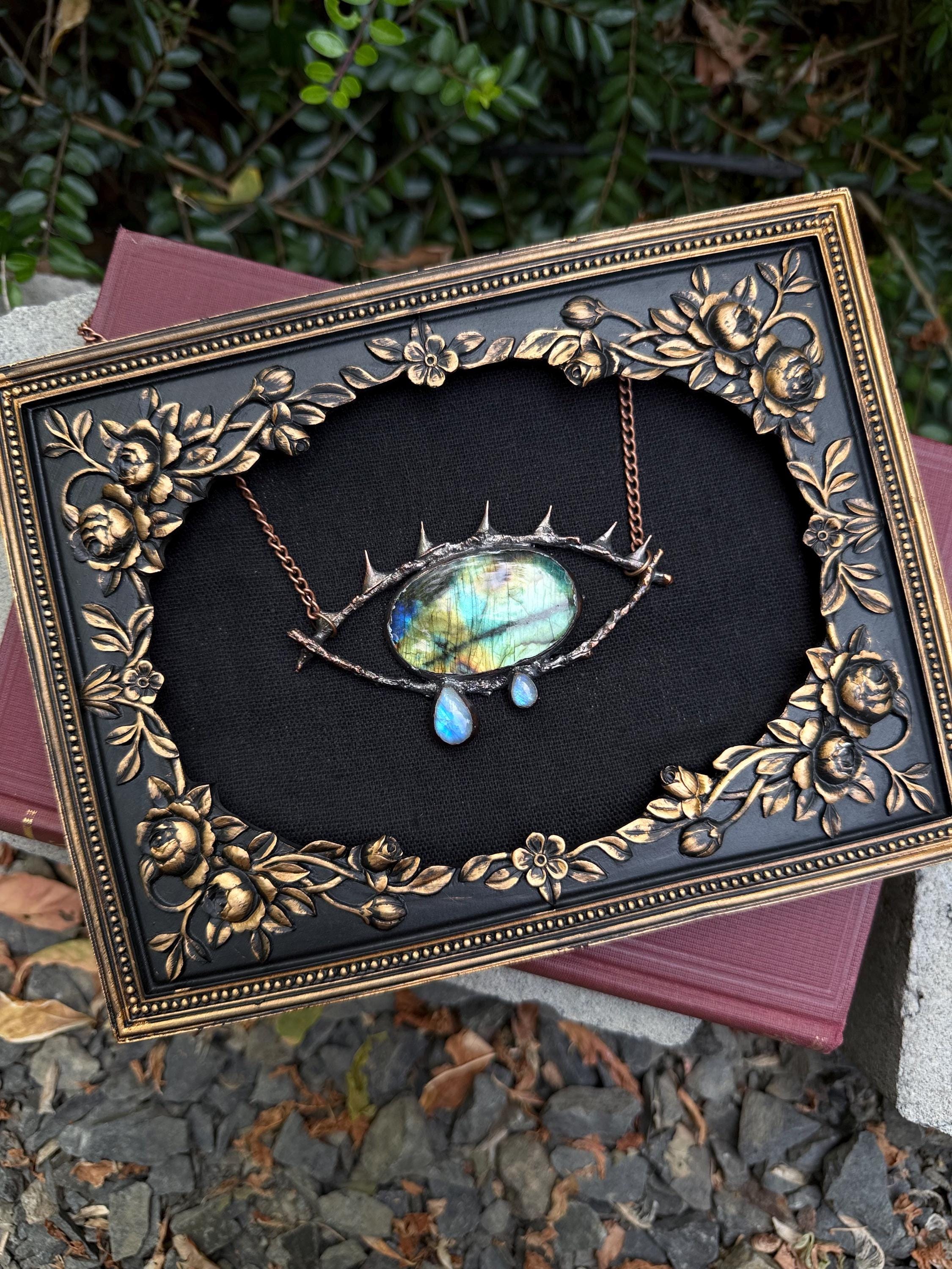 Crying Eye Pendant • Labradorite & Moonstone • Electroformed Copper • One of a Kind
