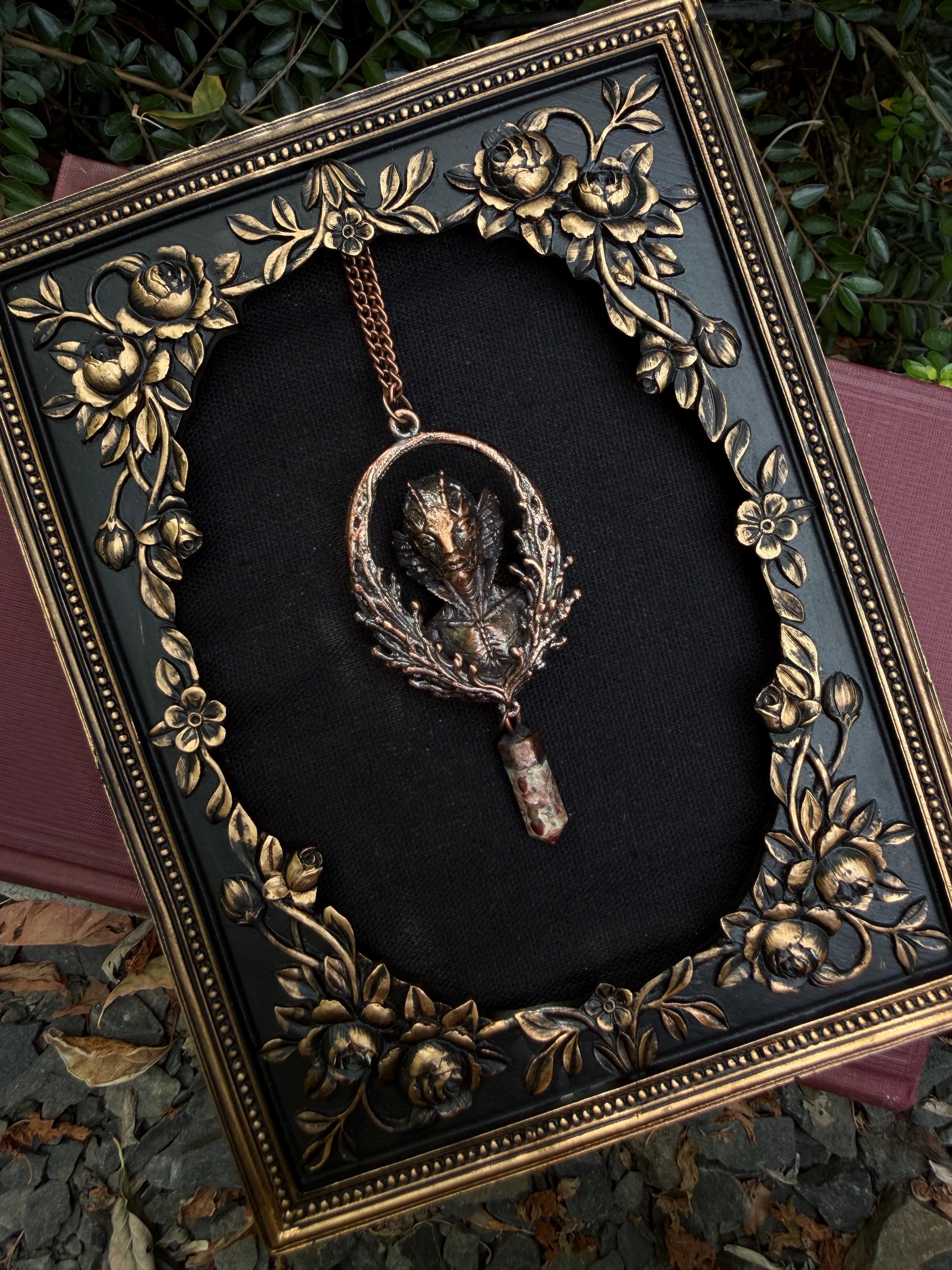 Amphibious Creature Pendant • Original Design • Crystal Quartz • Electroformed Copper