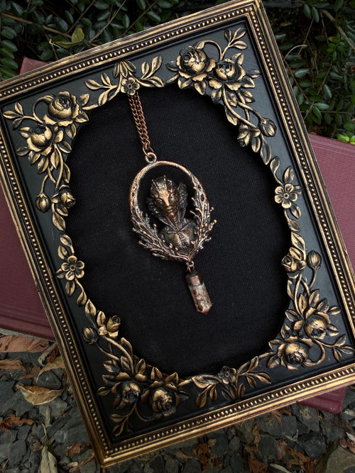 Amphibious Creature Pendant • Original Design • Crystal Quartz • Electroformed Copper