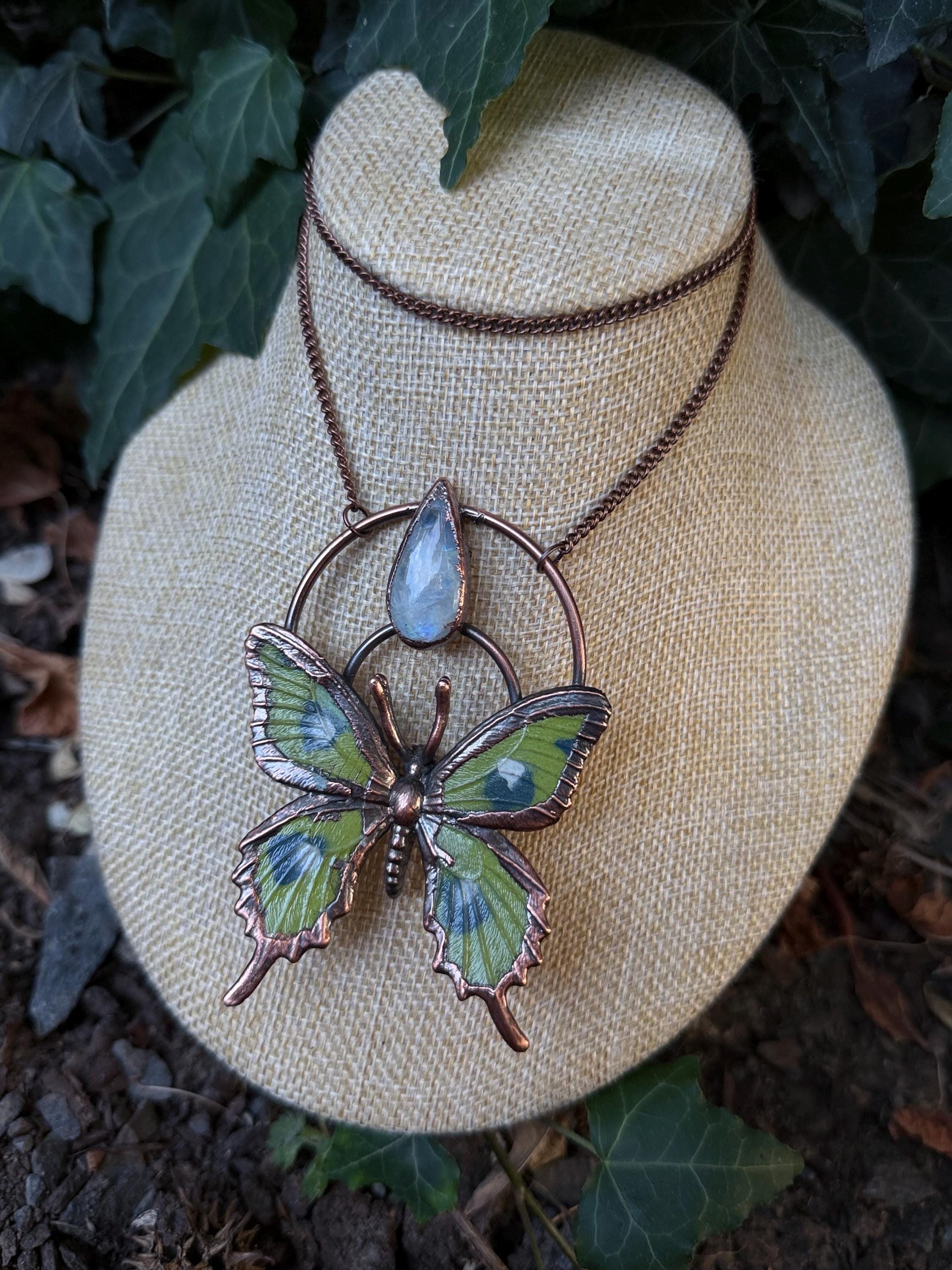Moonstone • Luna Butterfly • Electroformed Copper Pendant